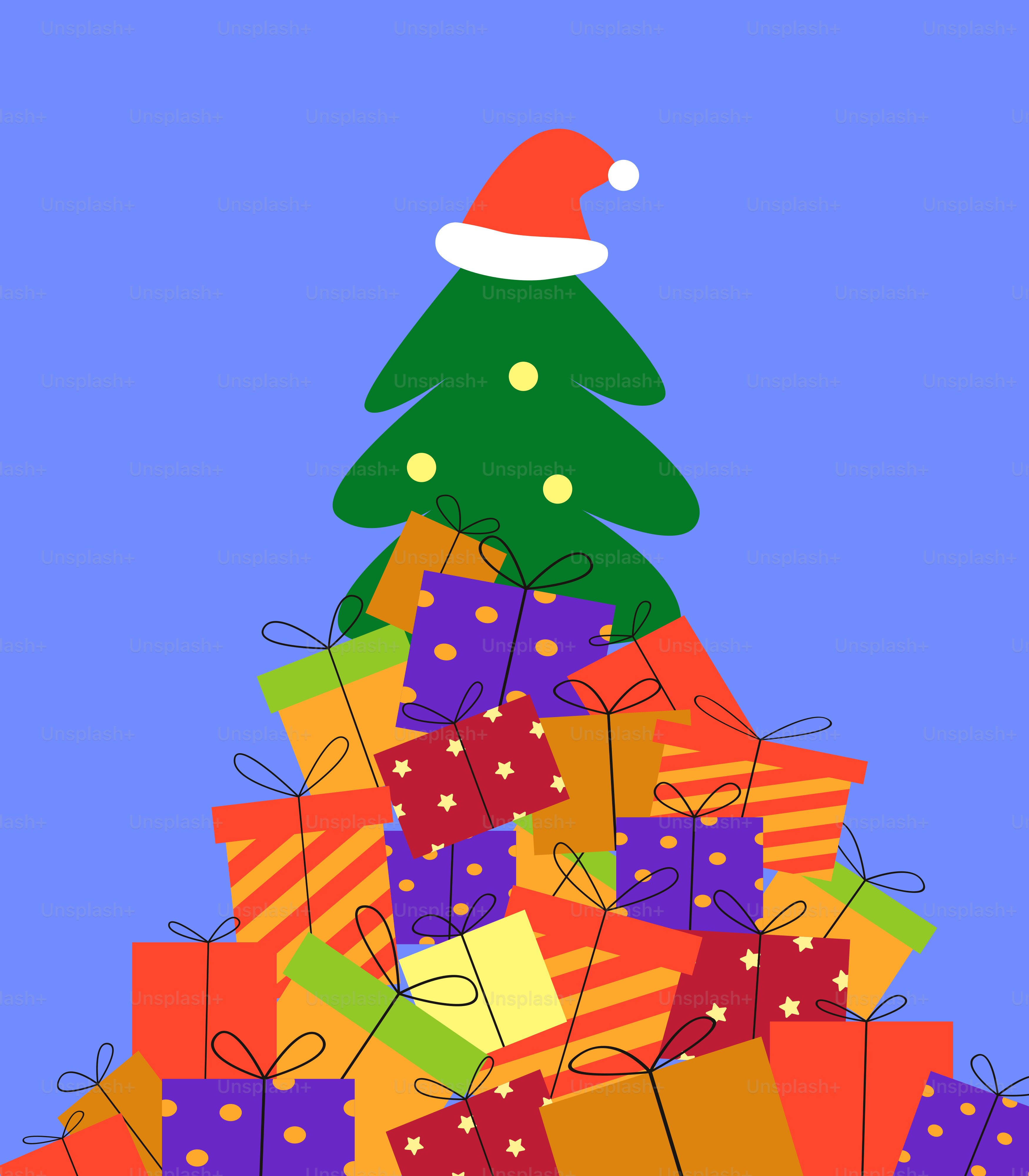 Ein Weihnachtsbaum aus Geschenken auf blauem Hintergrund Vektor – Bild zum  Thema Weihnachten auf Unsplash, image size:3000x3429