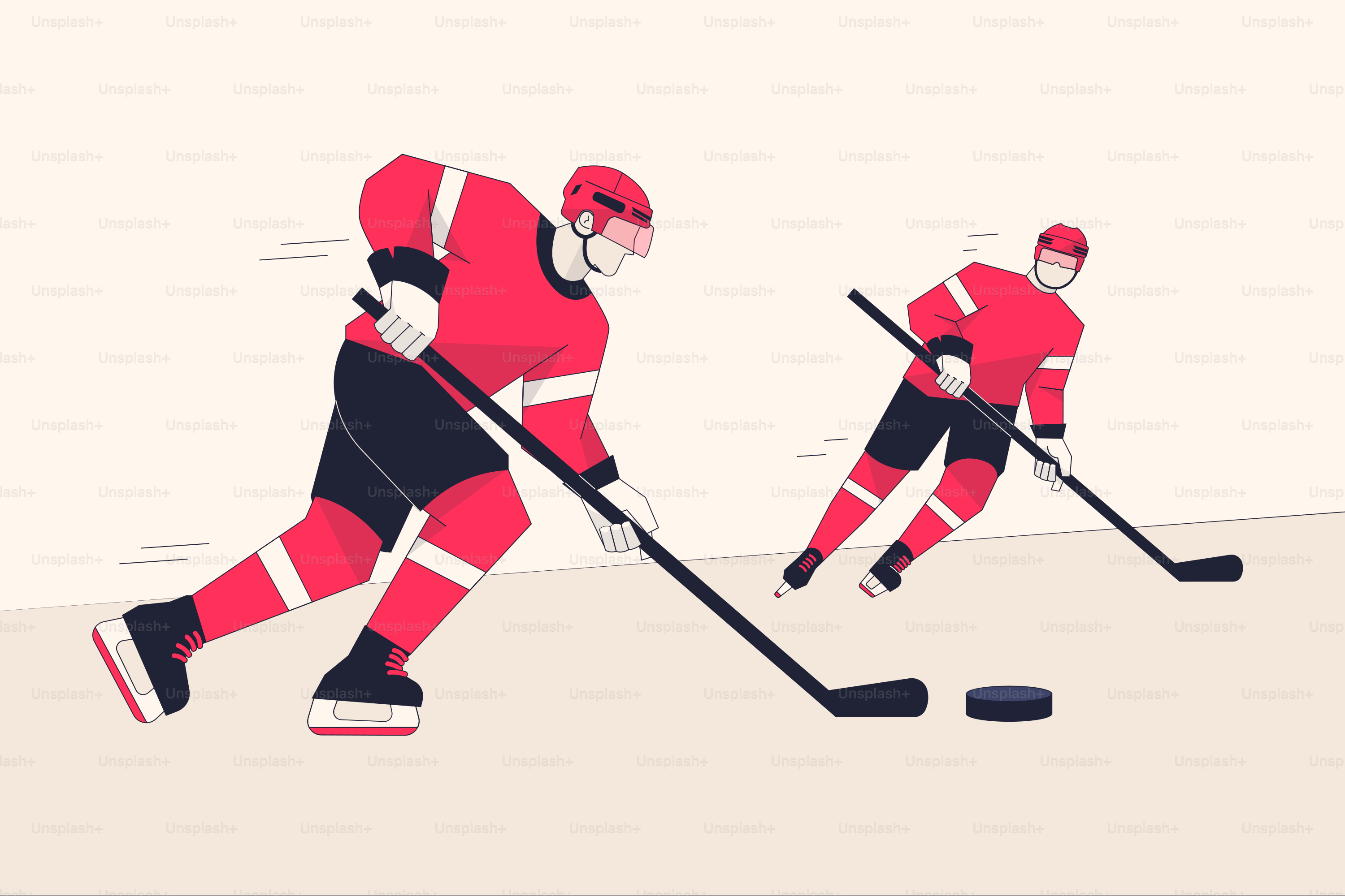 A group of men playing a game of ice hockey