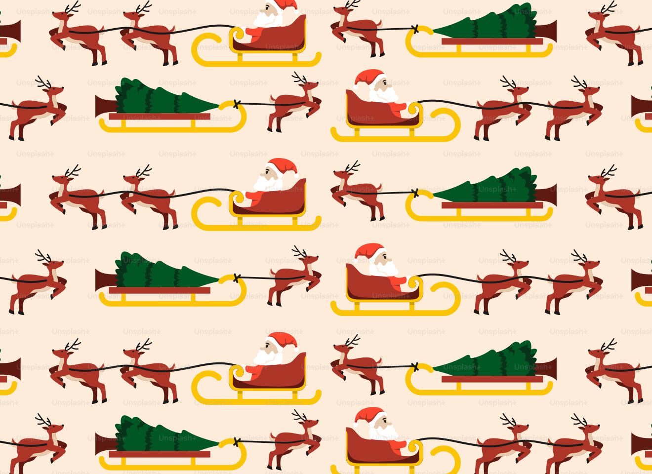 A pattern of santa's sleigh and reindeers