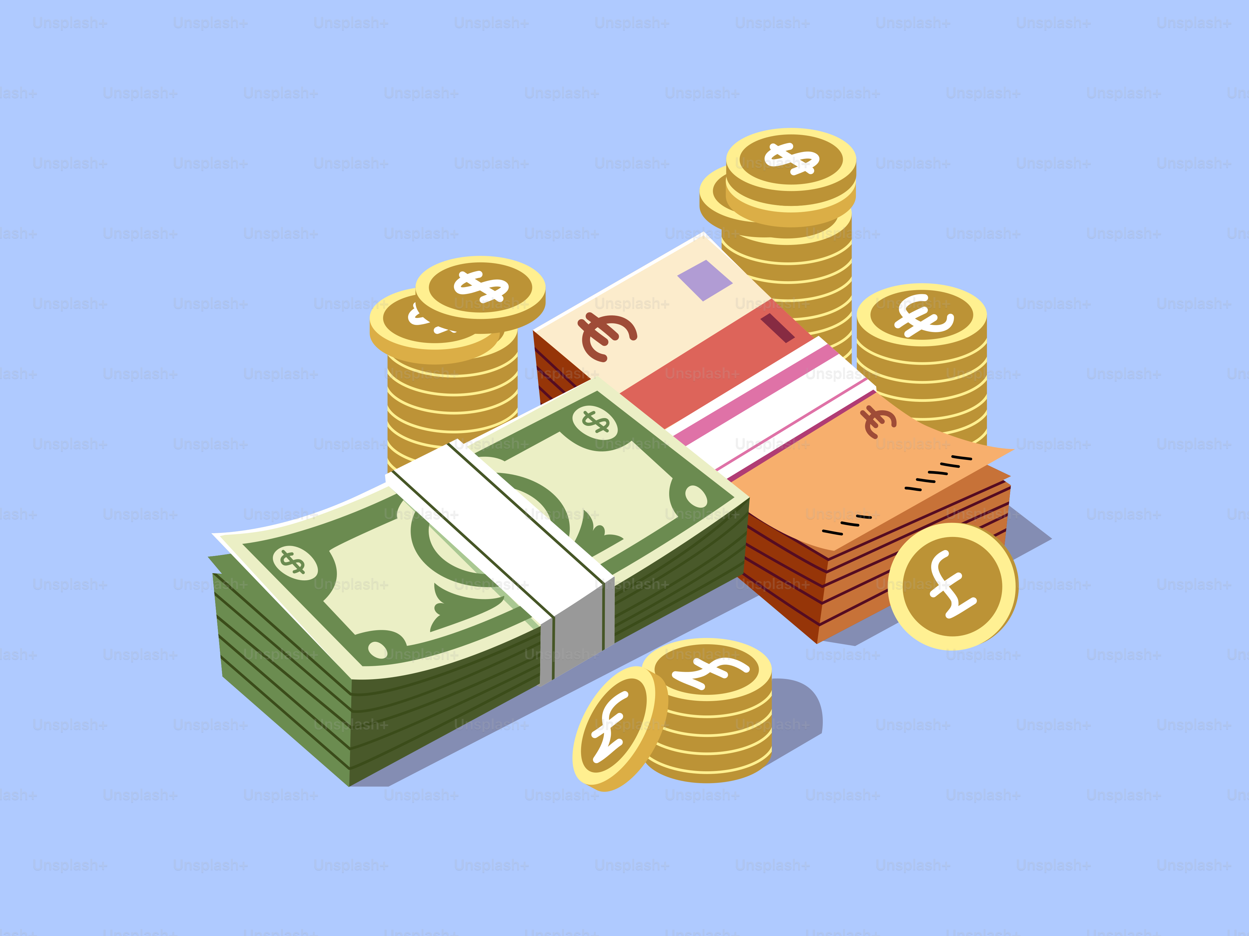 Ein Geldhaufen, der auf einem Münzhaufen liegt