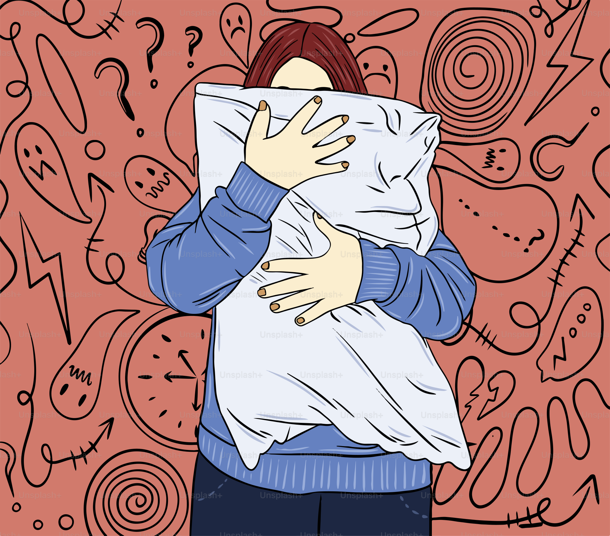 Una donna che si copre il volto con un cuscino