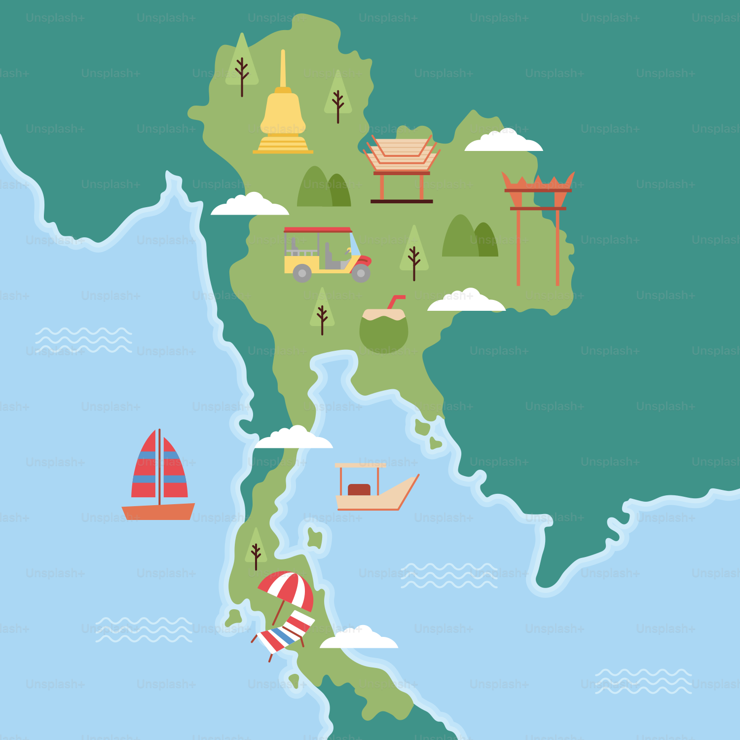 A map of asia with a lot of different things on it