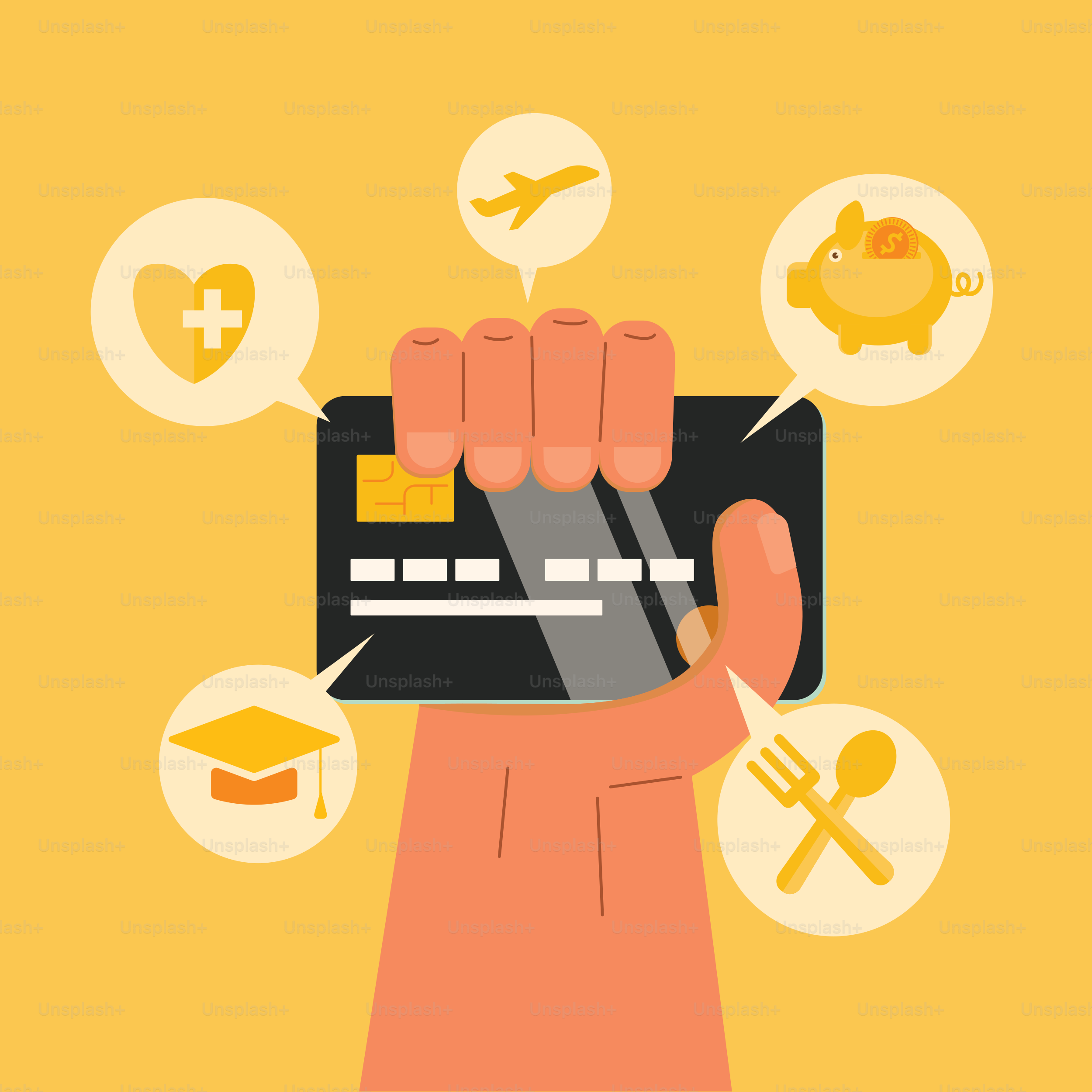 Uma mão segurando um telefone inteligente com ícones acima dele