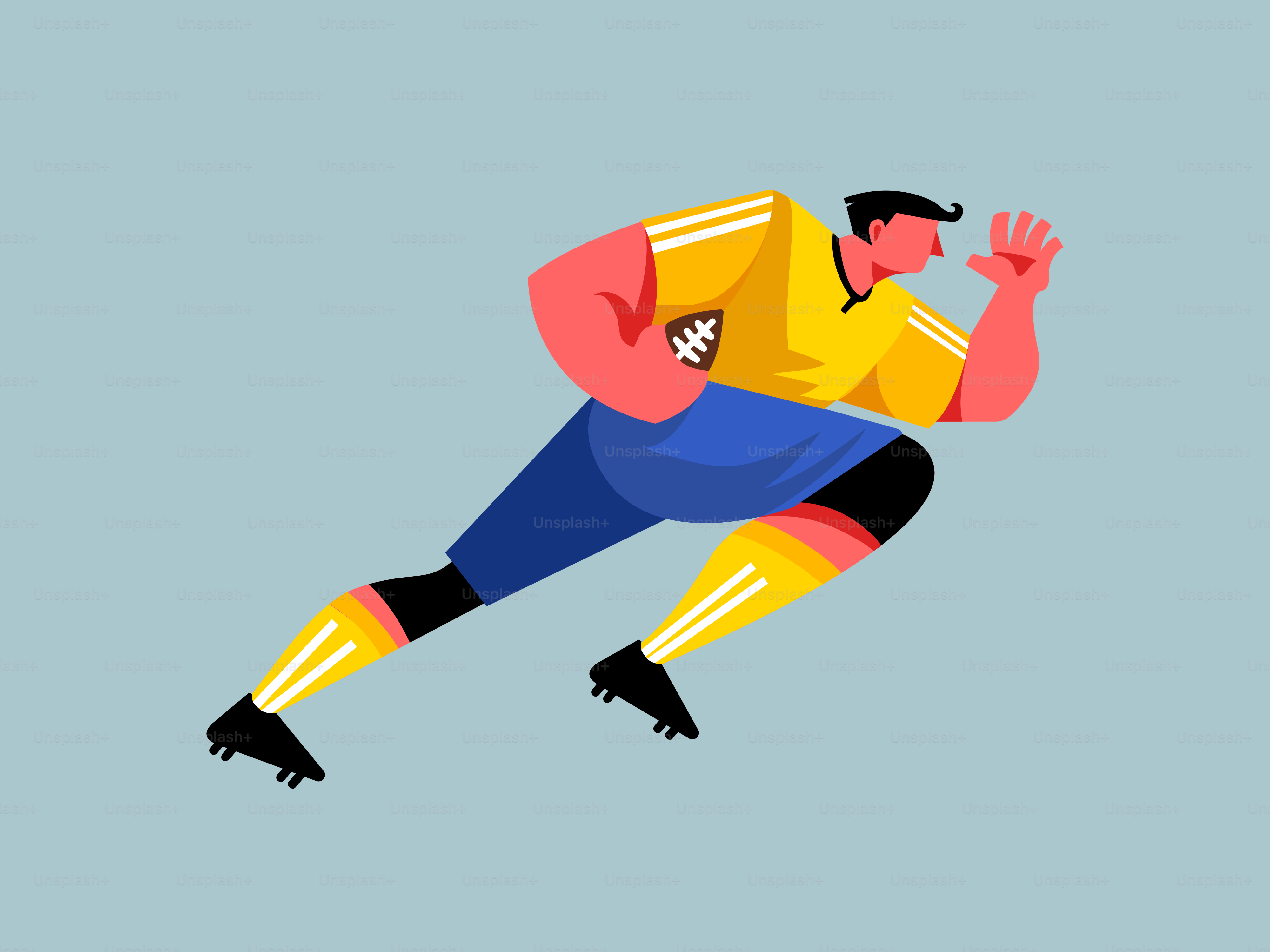 黄色と青の制服を着て空中を飛ぶ男