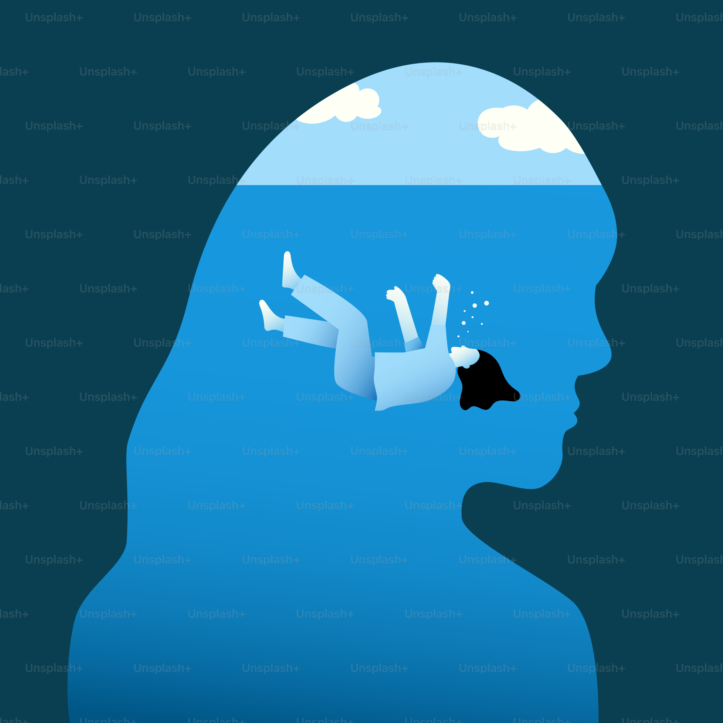 A silhouette of a person floating in the water