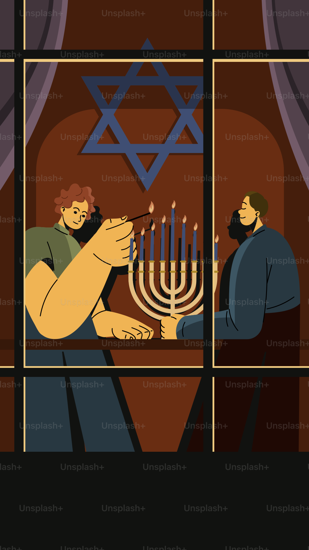 A cartoon of a man lighting a menorah