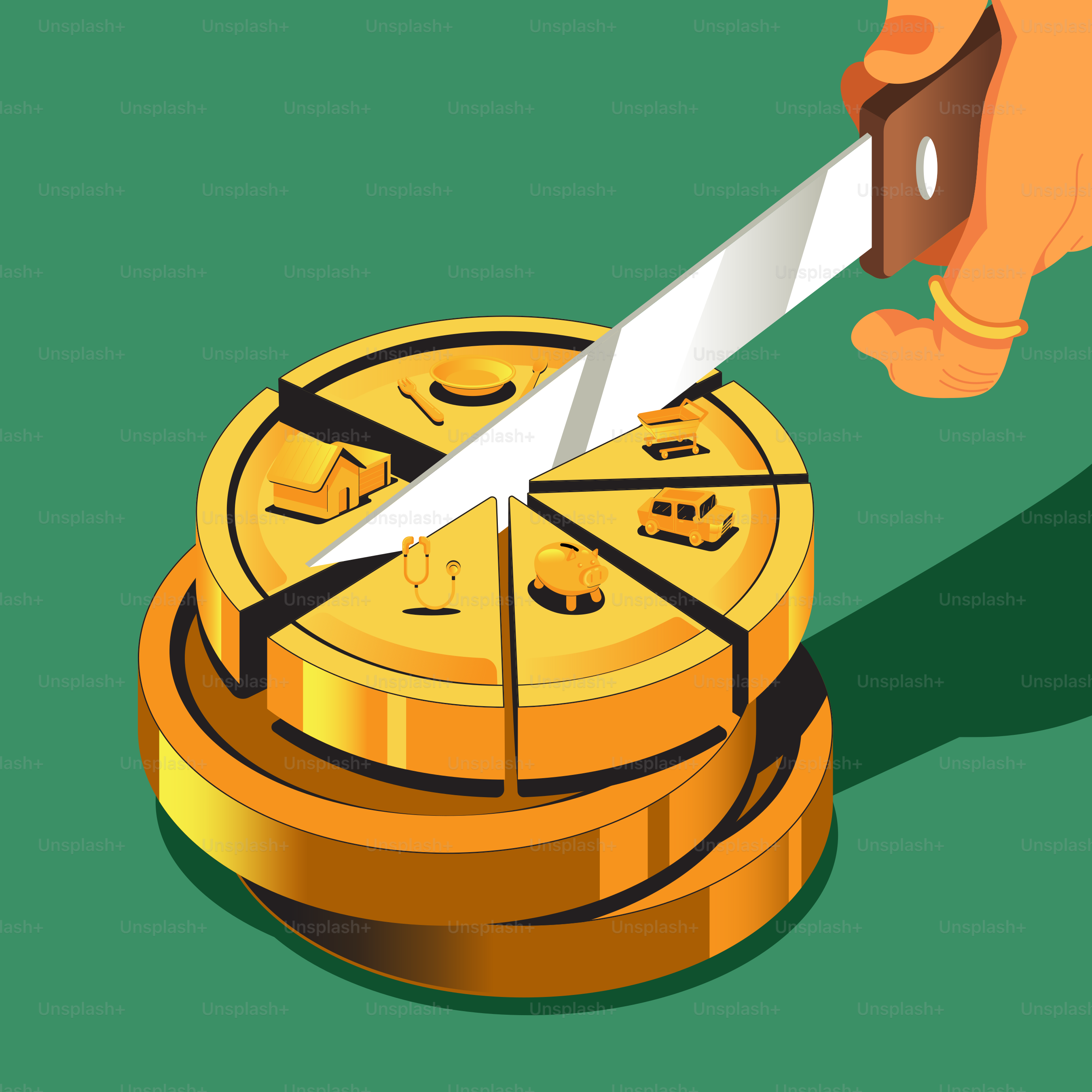 Uma pessoa cortando uma moeda com uma faca