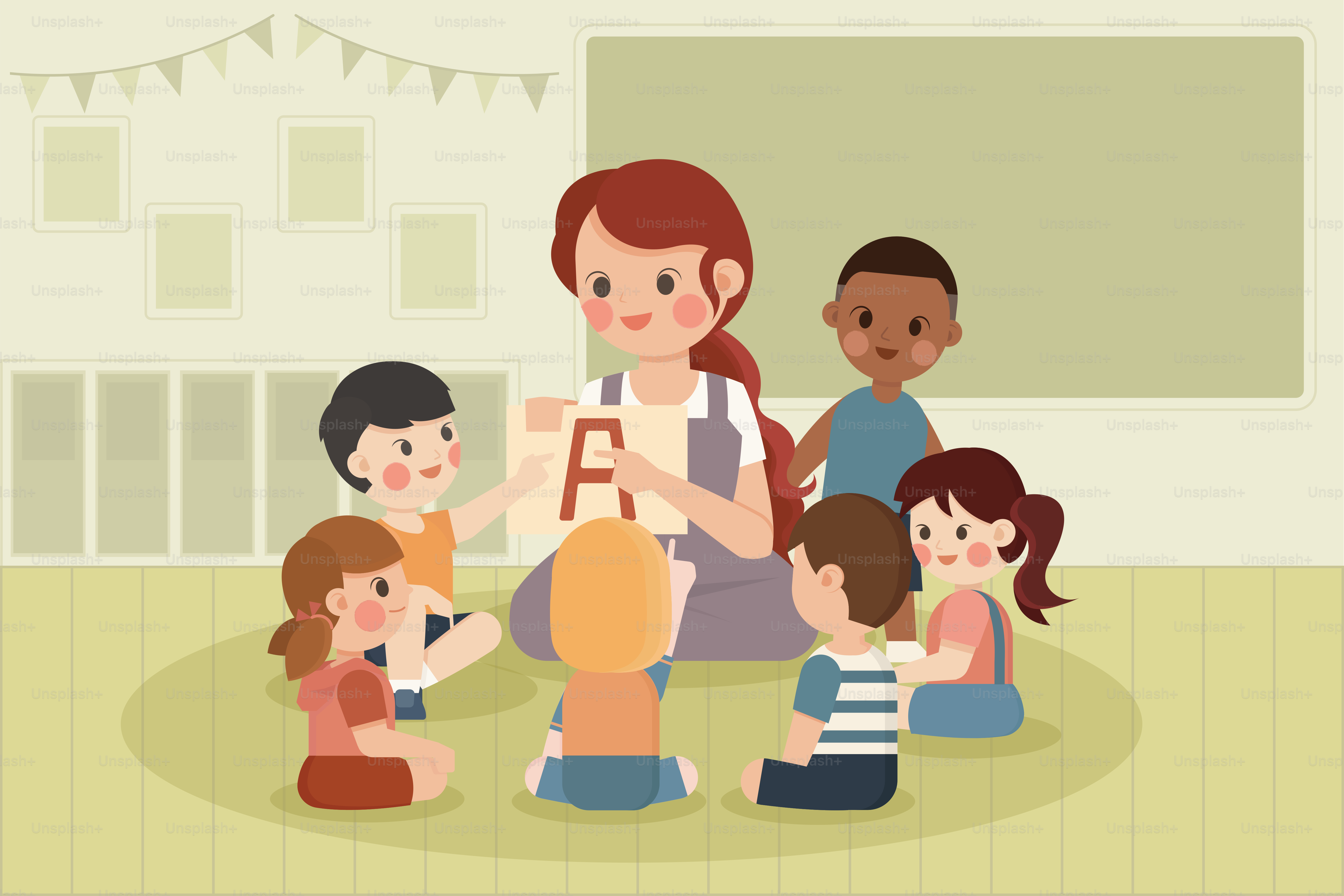 Ein Lehrer, der einer Gruppe von Kindern eine Geschichte vorliest