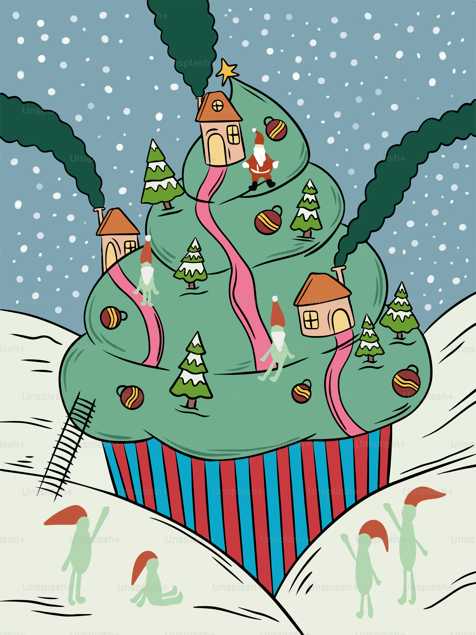 Un livre avec un sapin de Noël dessus