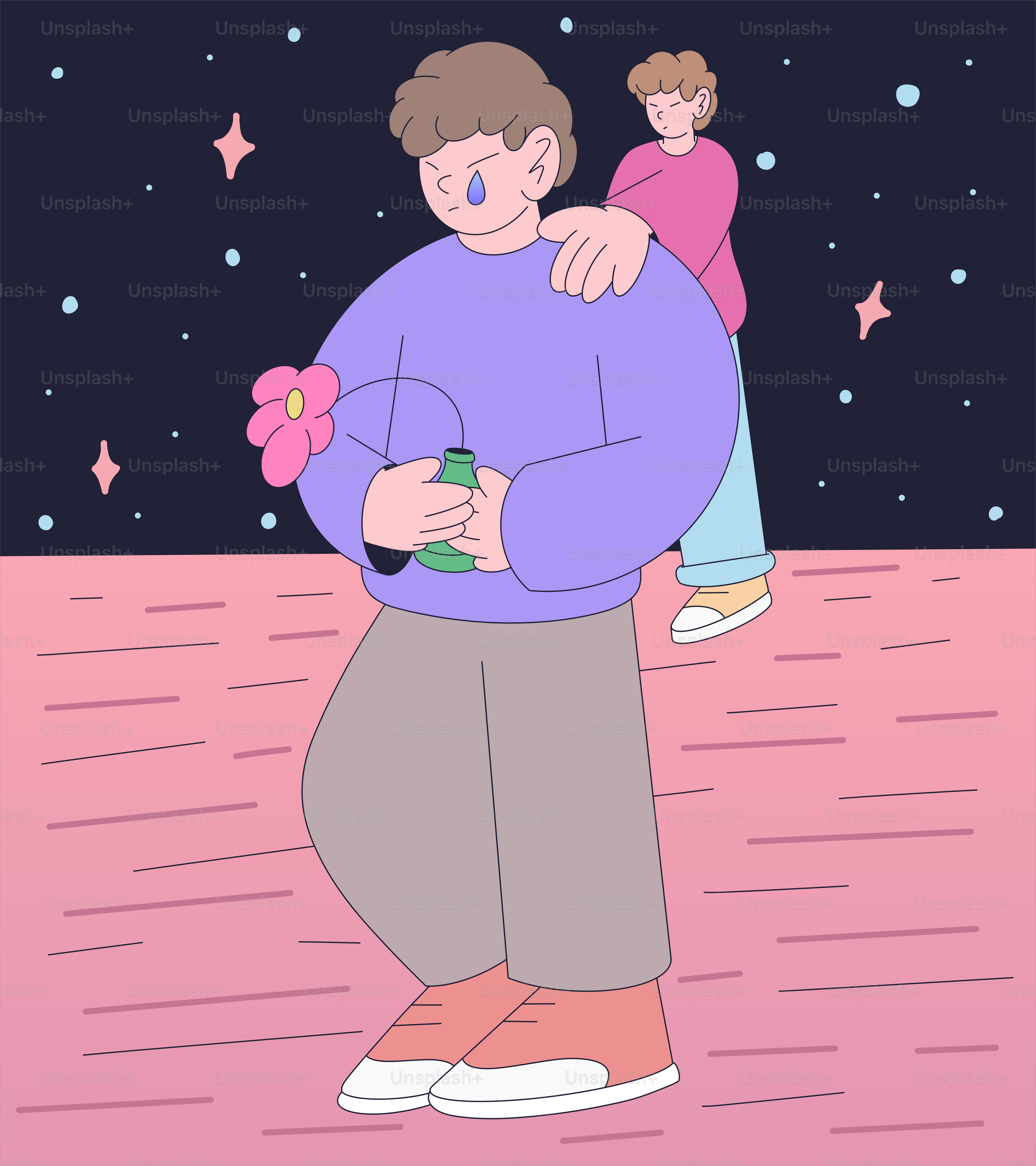 A man hugging a woman on the beach at night