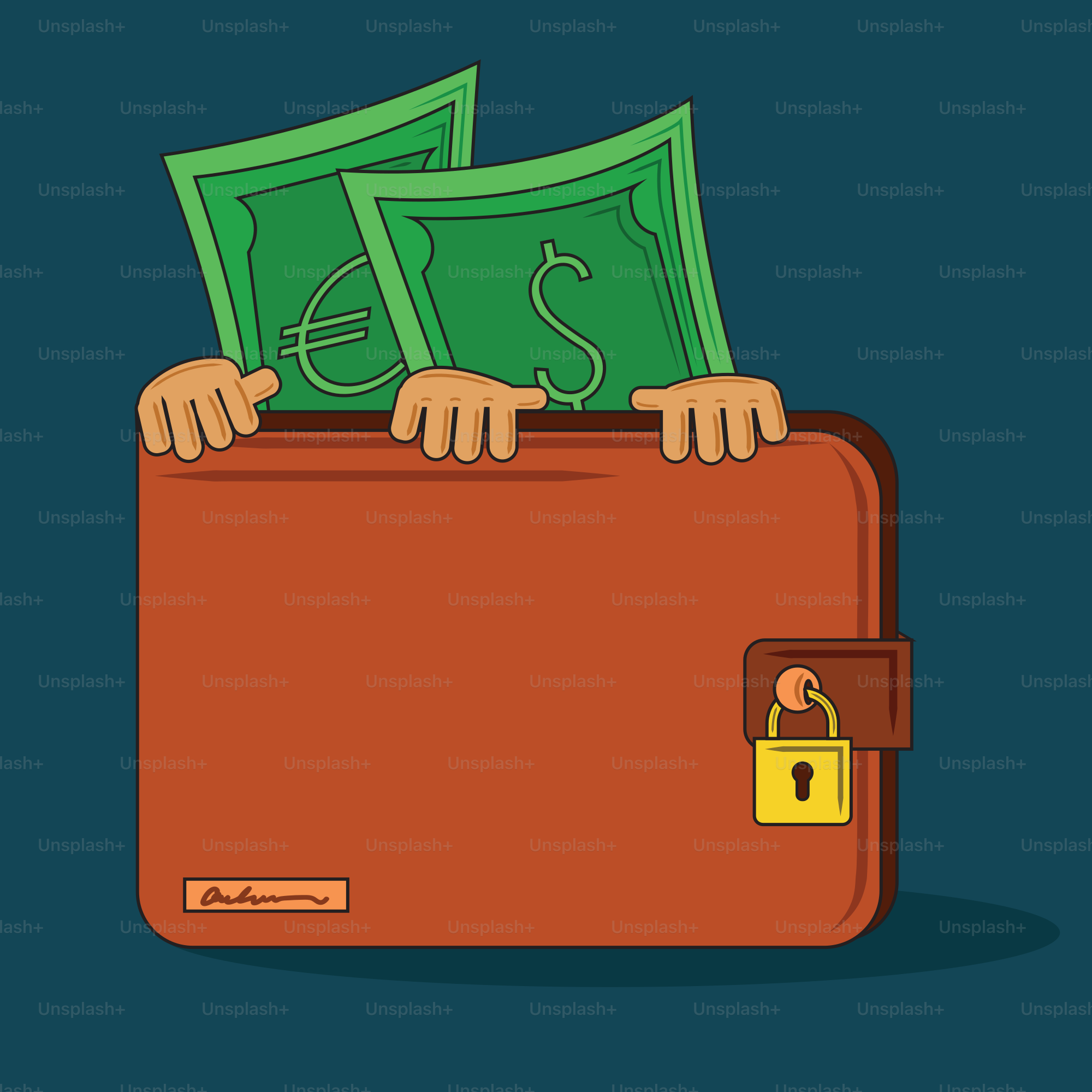 Ein Koffer, aus dem ein Haufen Geld herausragt