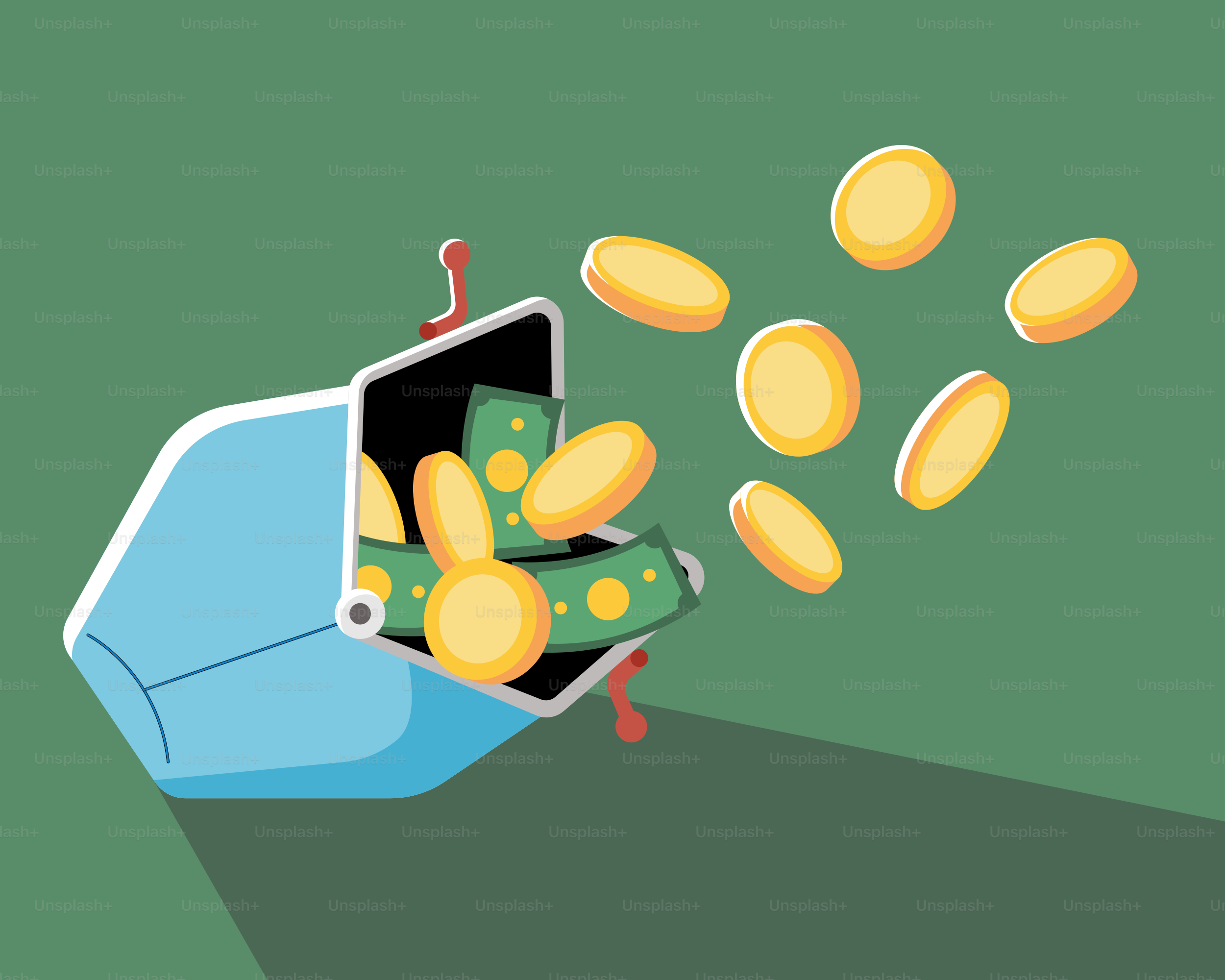 A bag of money falling out of it