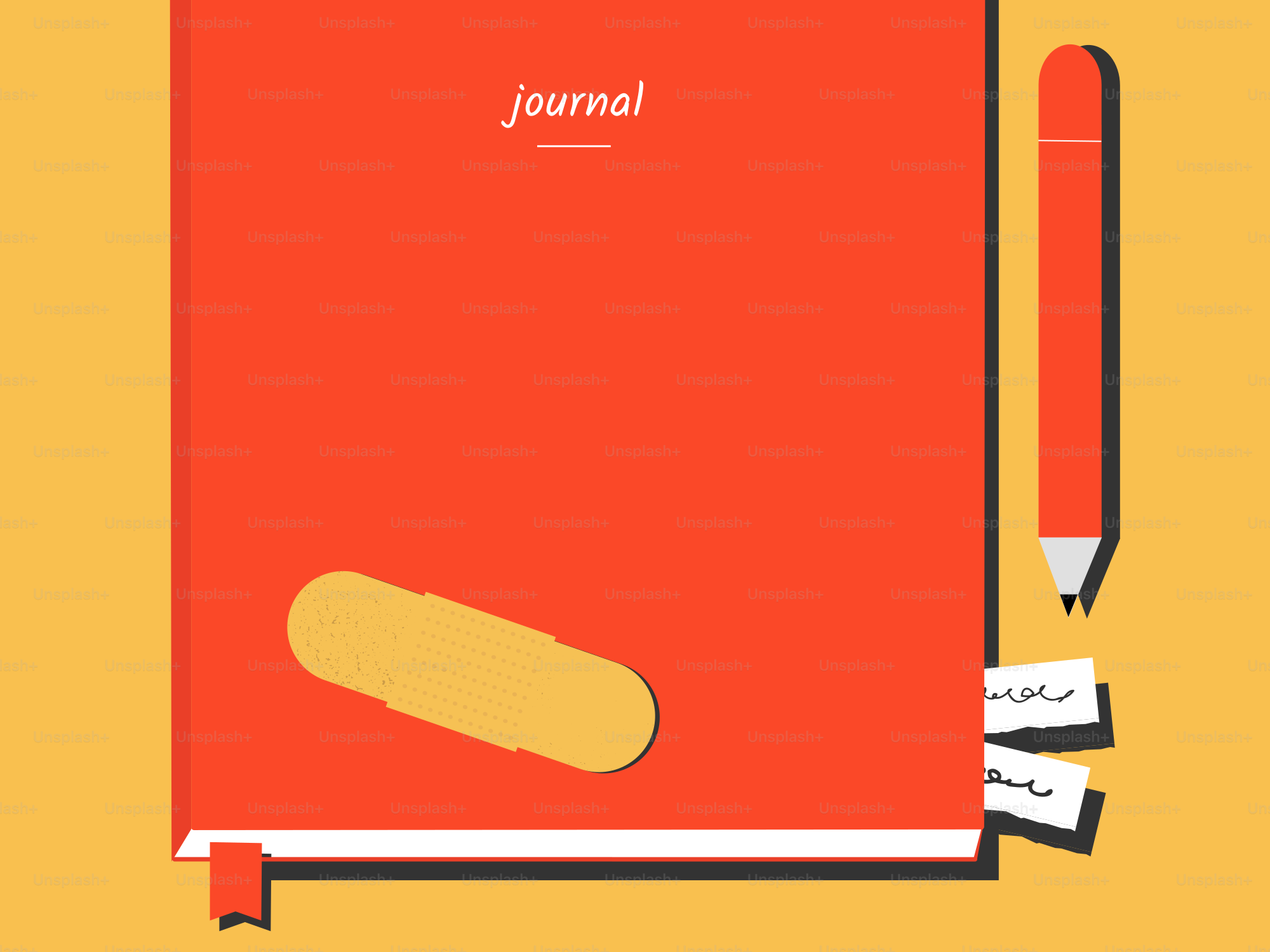 A red book with a pencil on top of it