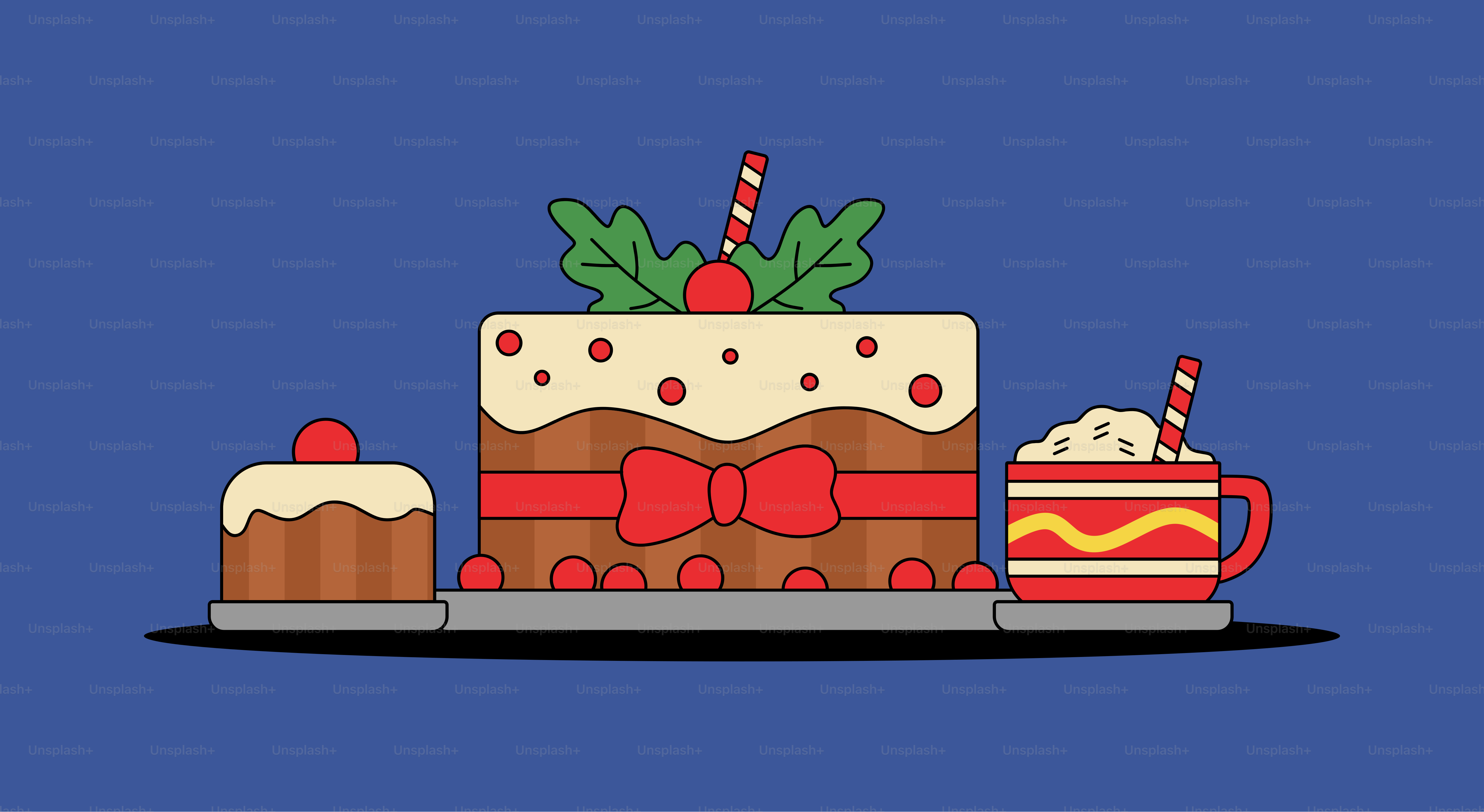 A birthday card with a cake and a mug