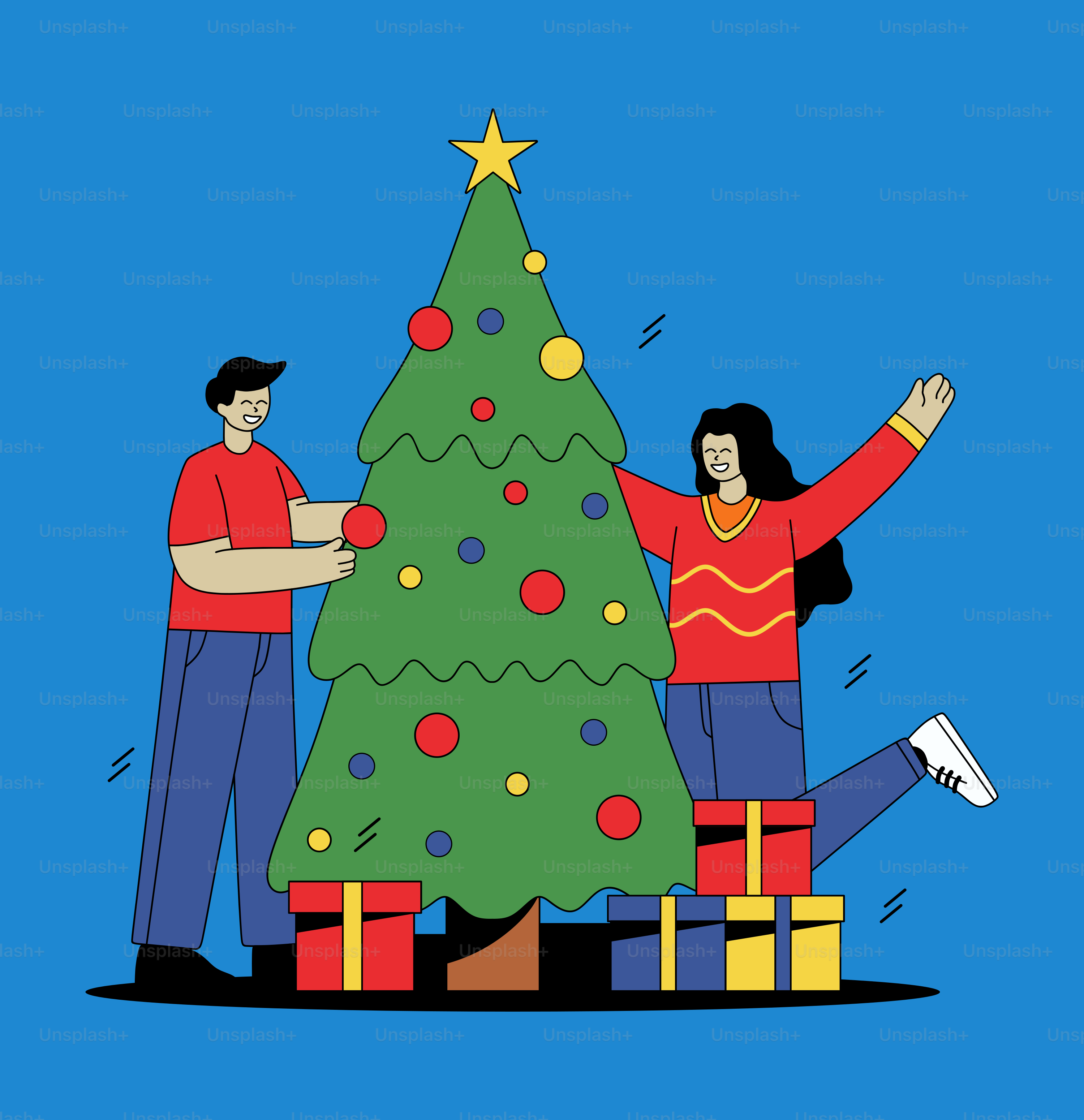 Un gruppo di persone in piedi intorno a un albero di Natale