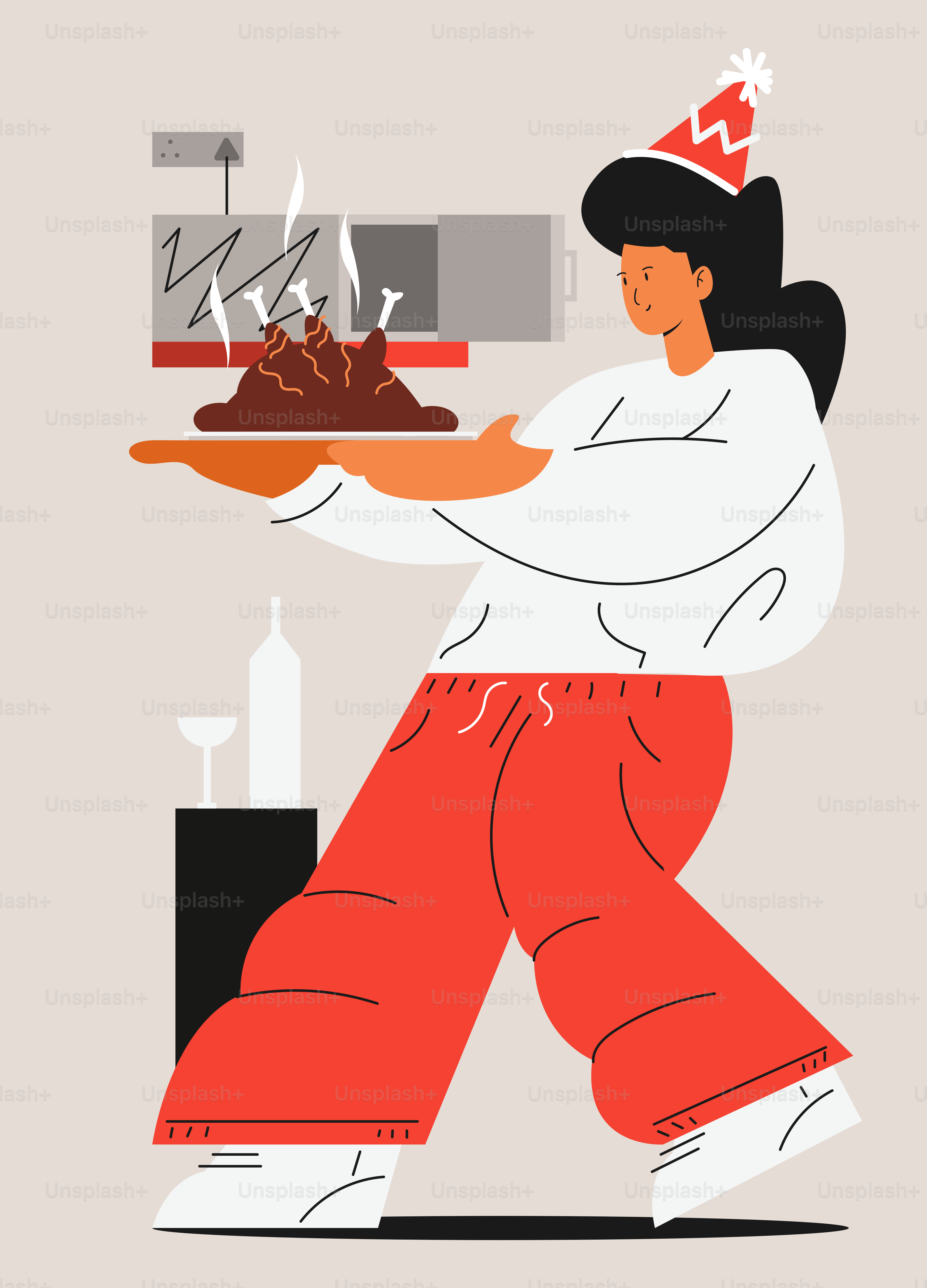Une femme portant un plateau avec un gâteau dessus