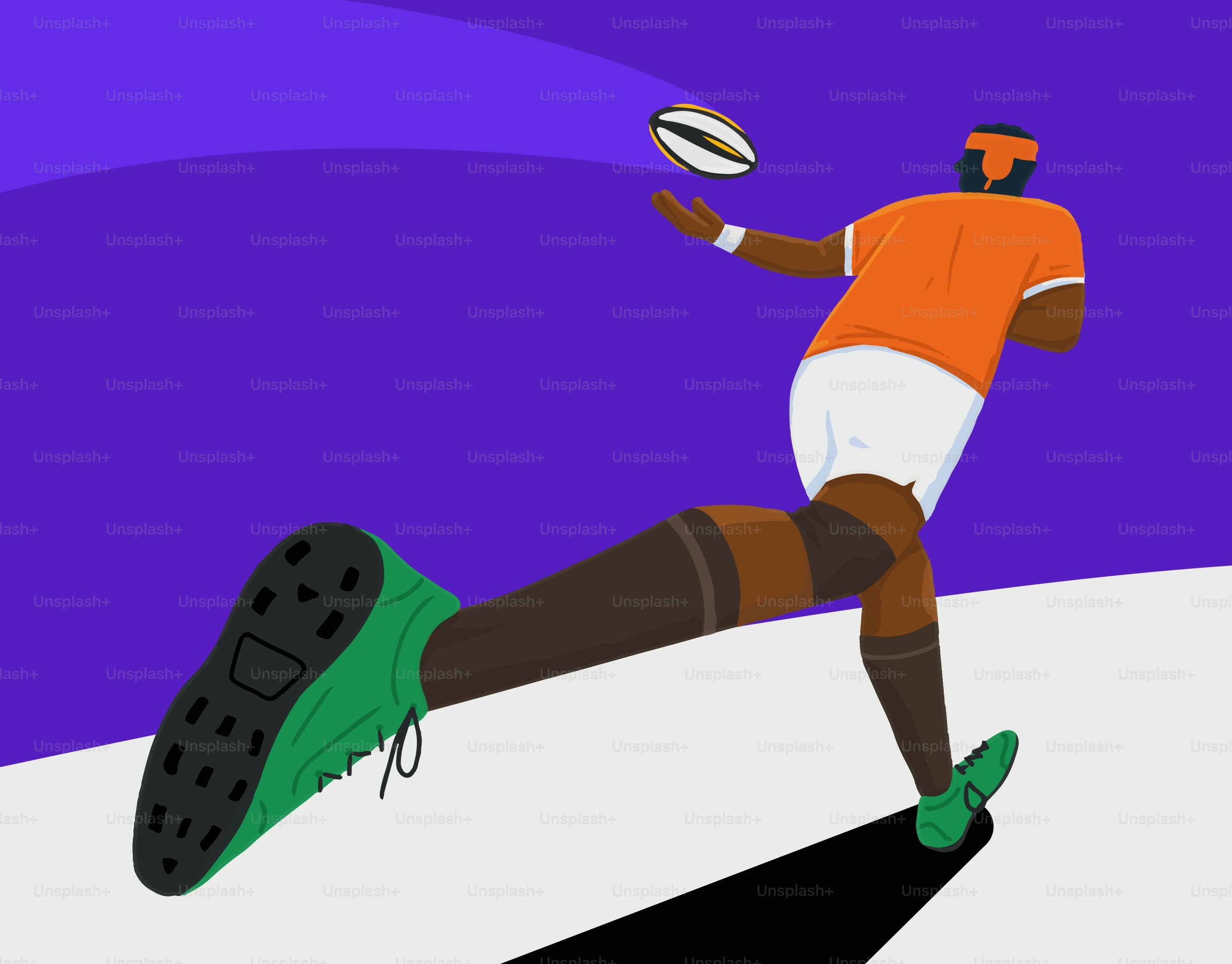 A man in an orange and white shirt is playing with a ball