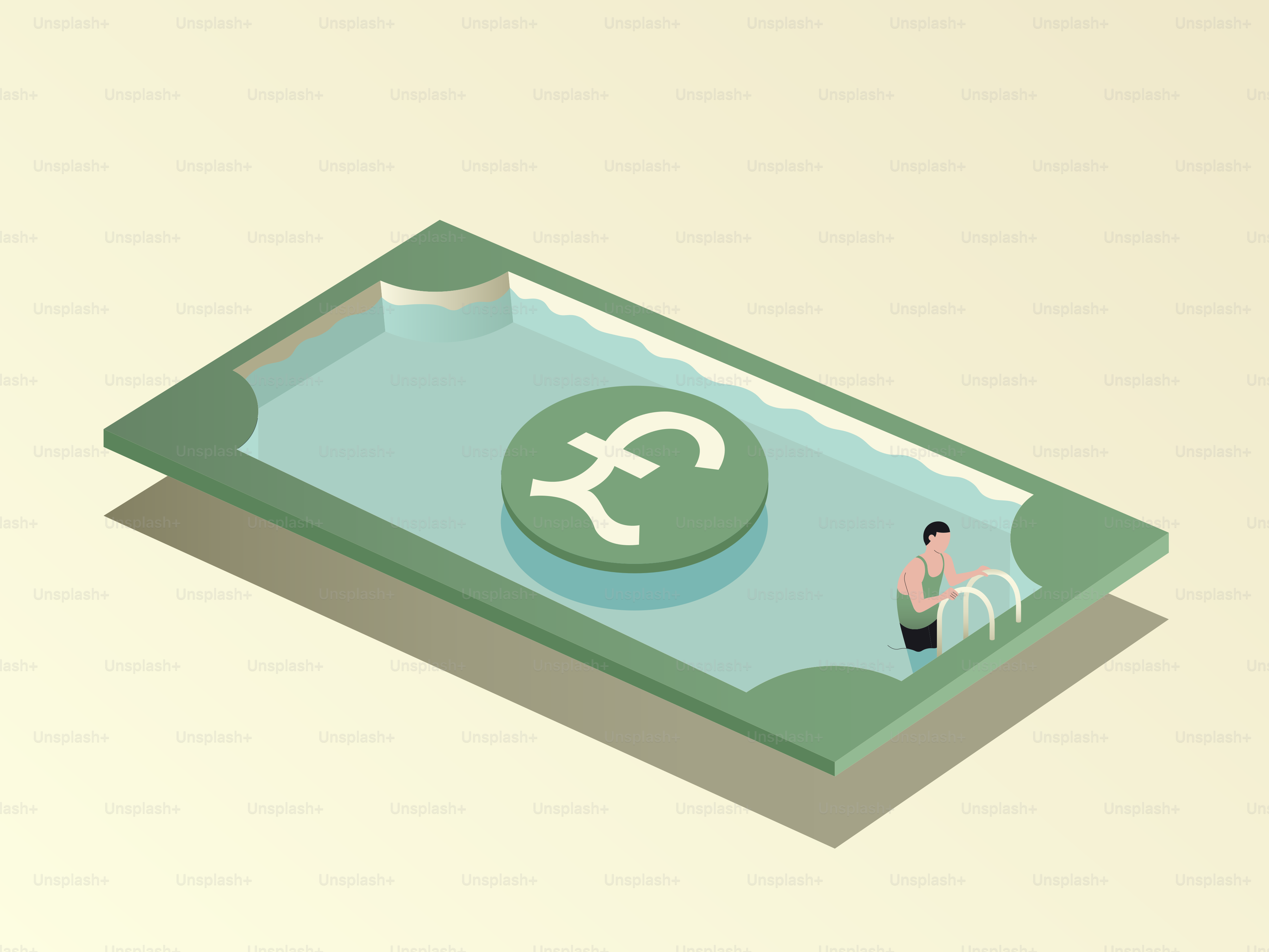 A dollar bill with a man sitting on top of it