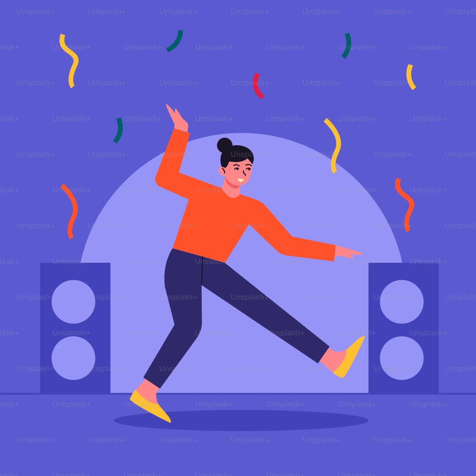 Une femme dansant sur une scène entourée de confettis