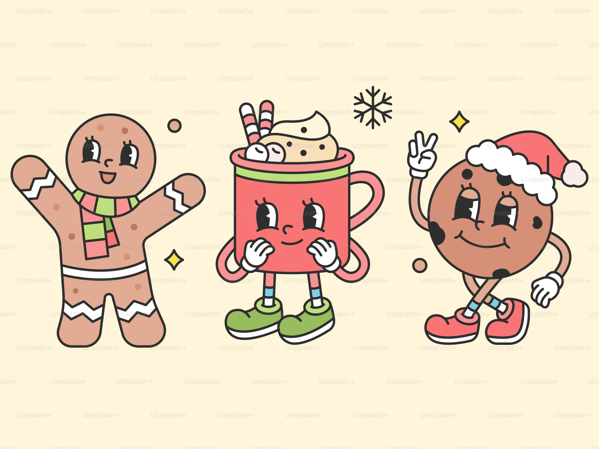 A group of cartoon characters standing next to each other