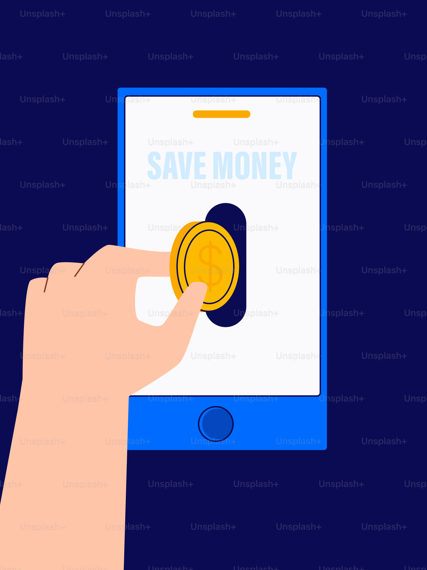 A hand holding a smart phone with a coin coming out of it