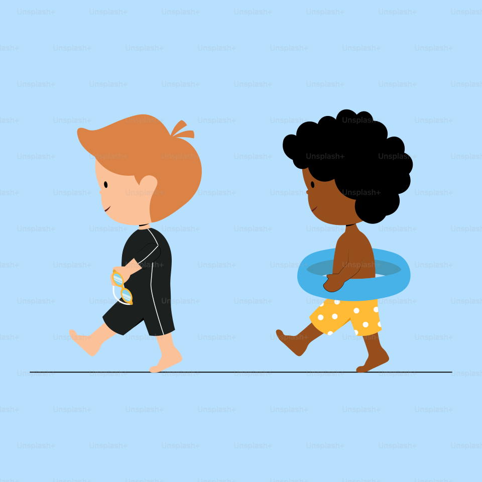 A couple of kids walking down a street