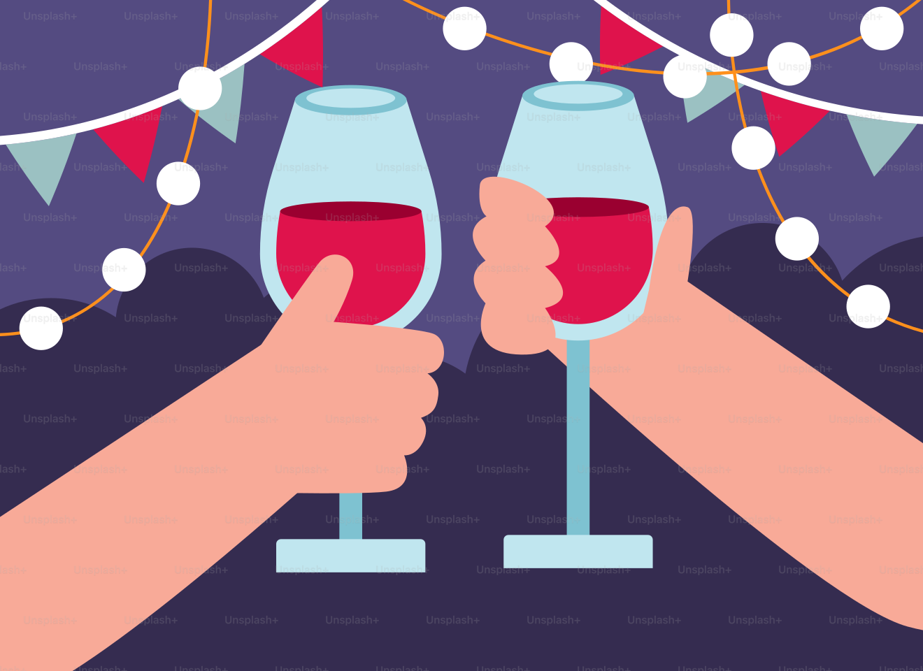 Two hands holding glasses of red wine