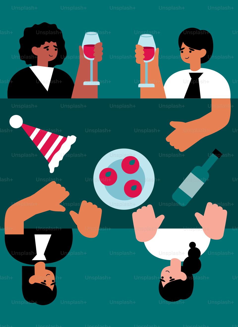 飲み物を手にテーブルに座る人々のグループ