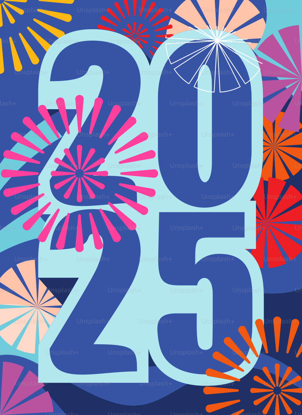 A colorful fireworks display with the number twenty five