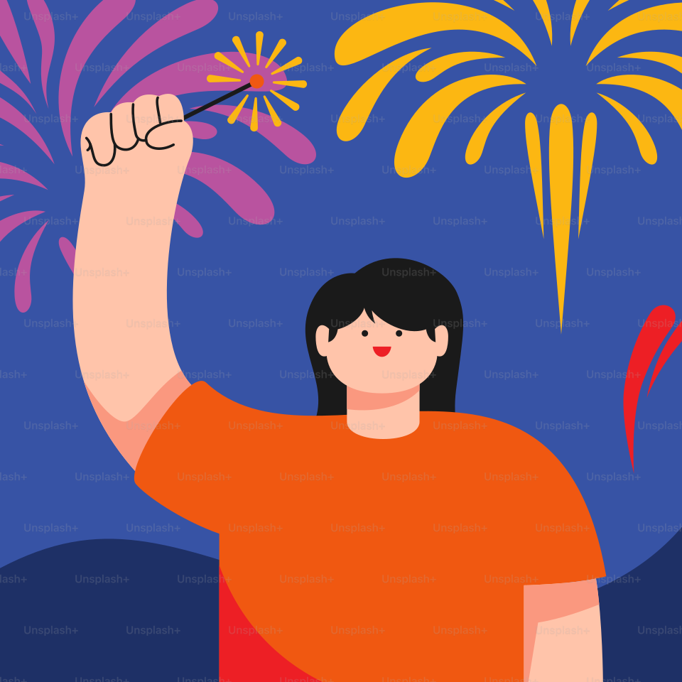 A person holding a sparkler in the air