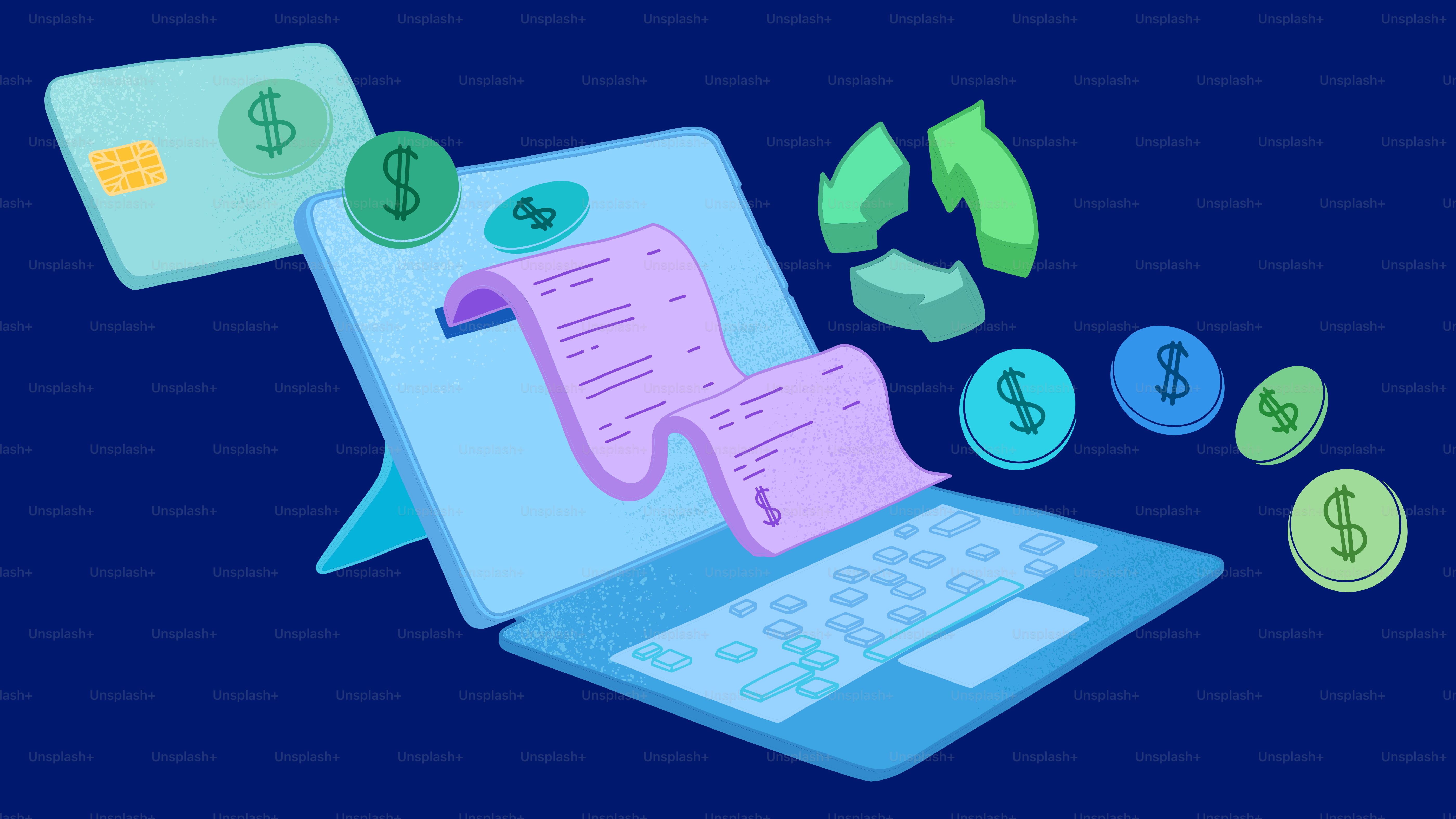 A laptop with money coming out of it