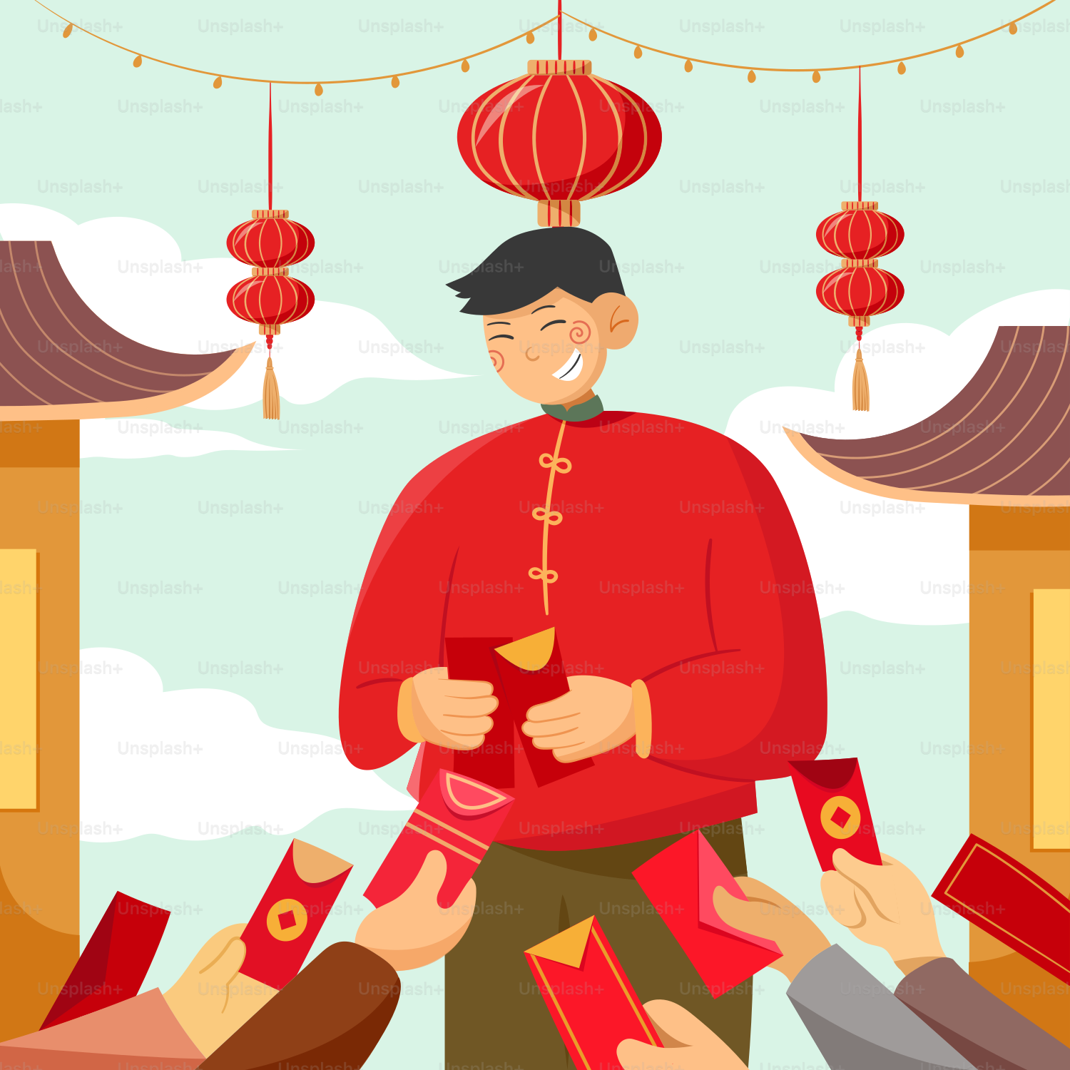 A man in a red shirt holding a red box