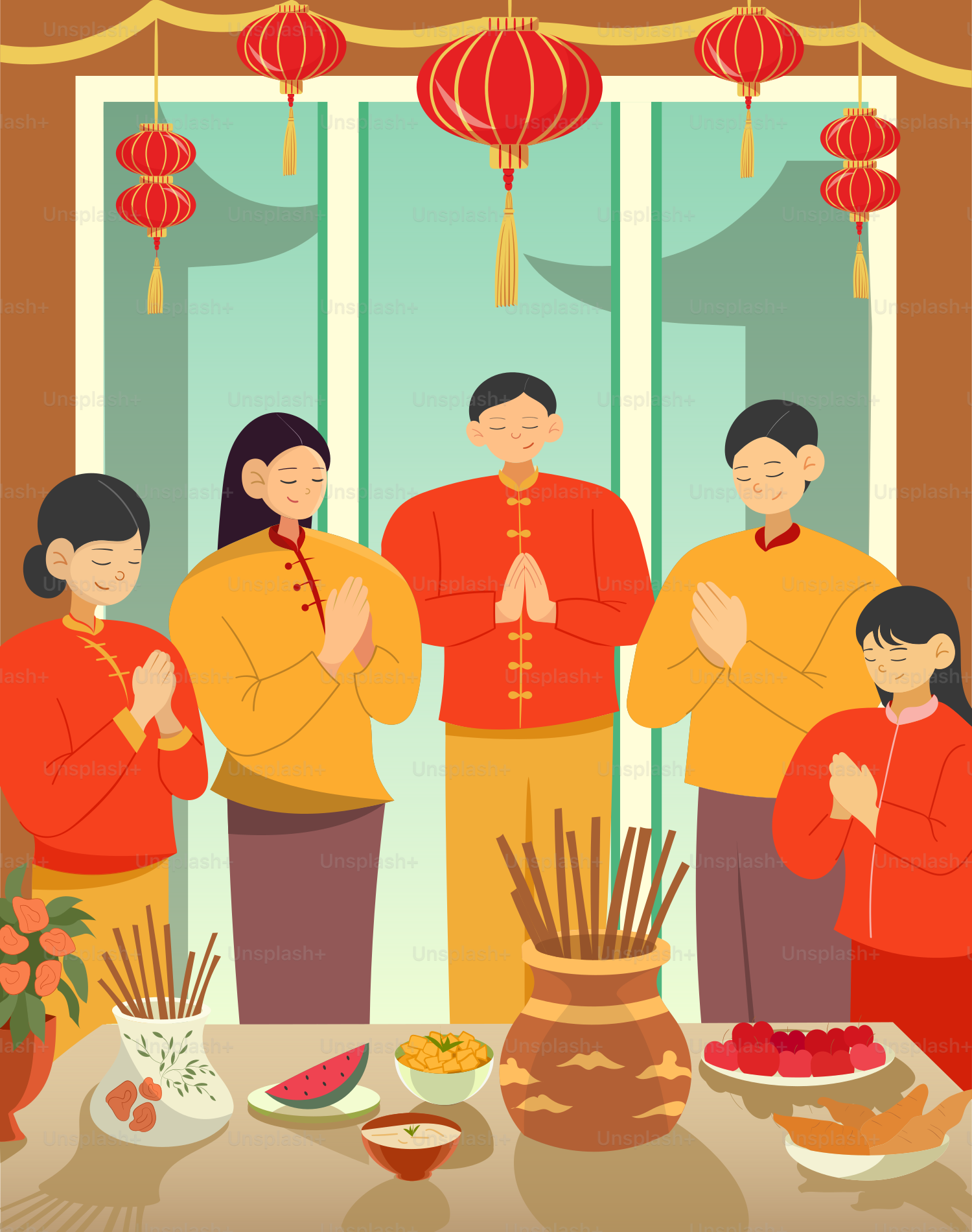 窓の前に立つ人々のグループ