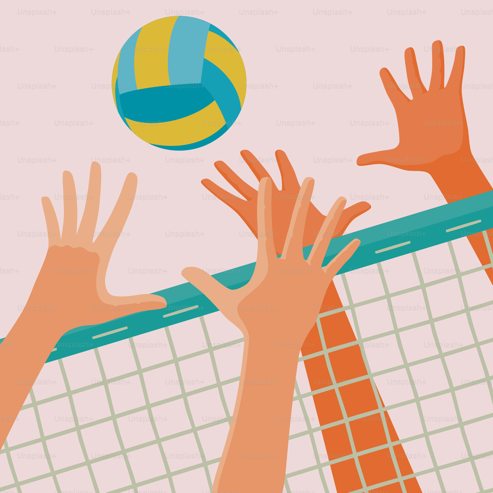 A group of people playing a game of volleyball