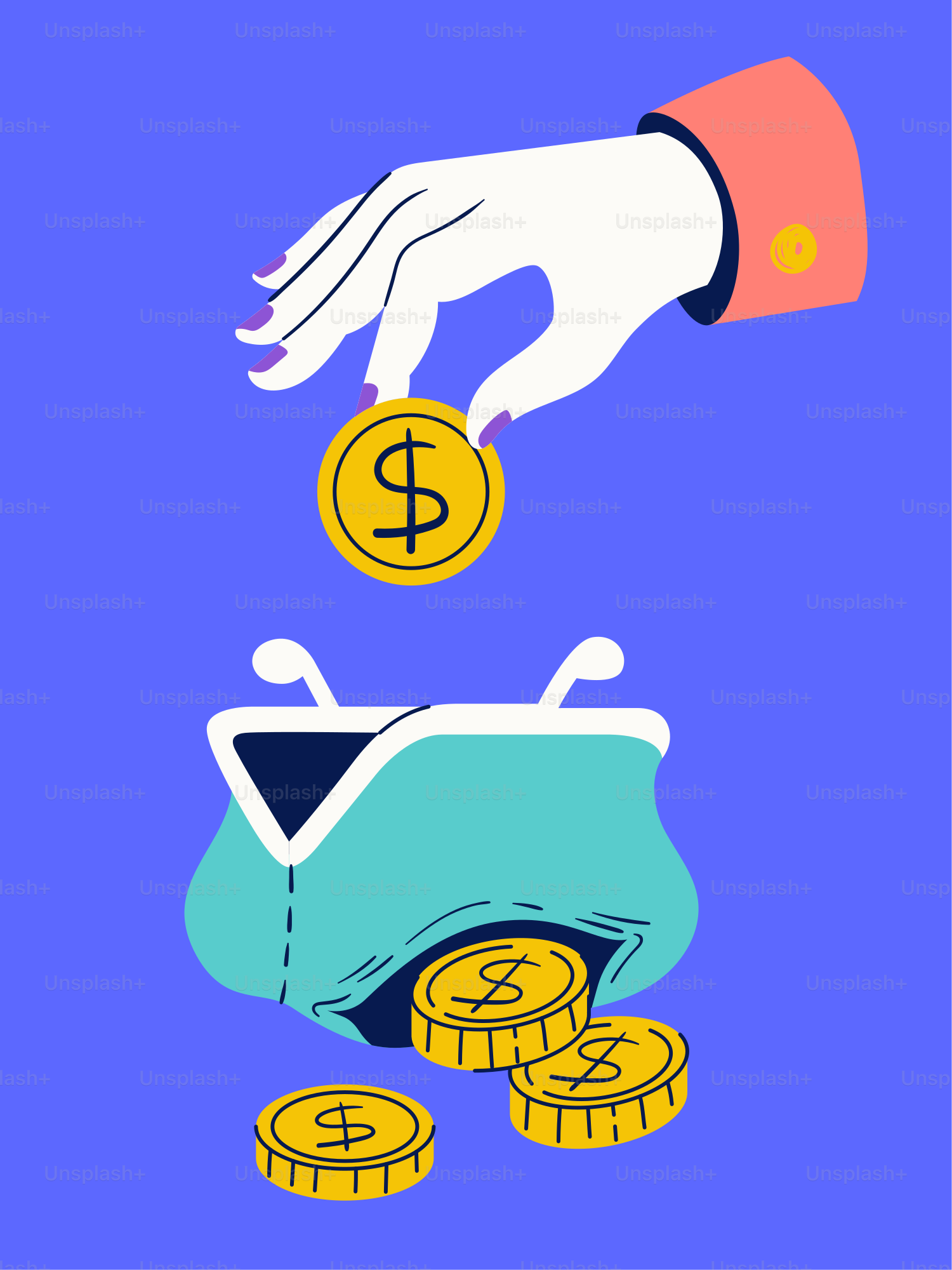 Une main qui laisse tomber de l’argent dans un sac à main