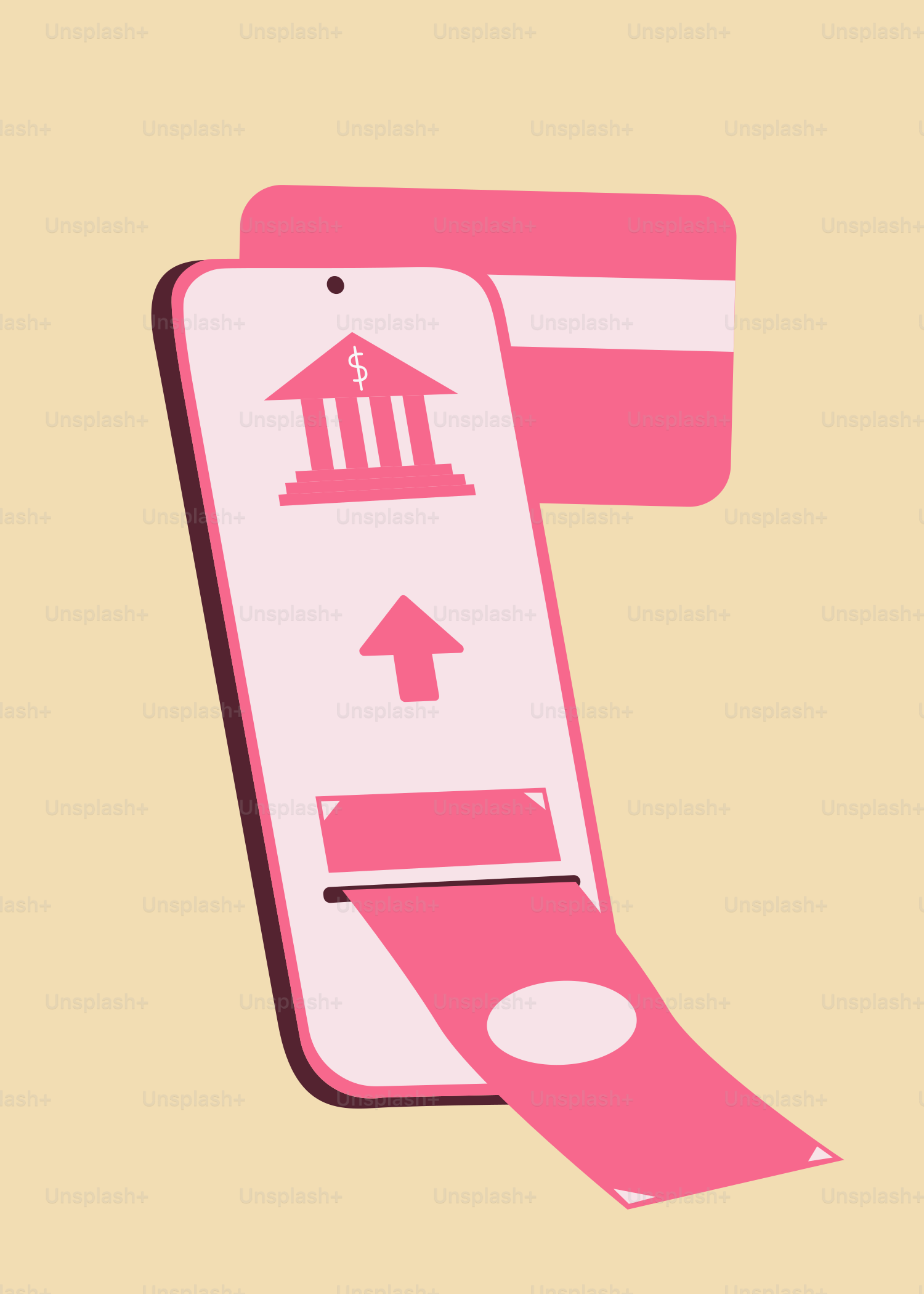 Un telefono rosa con una freccia rossa sopra