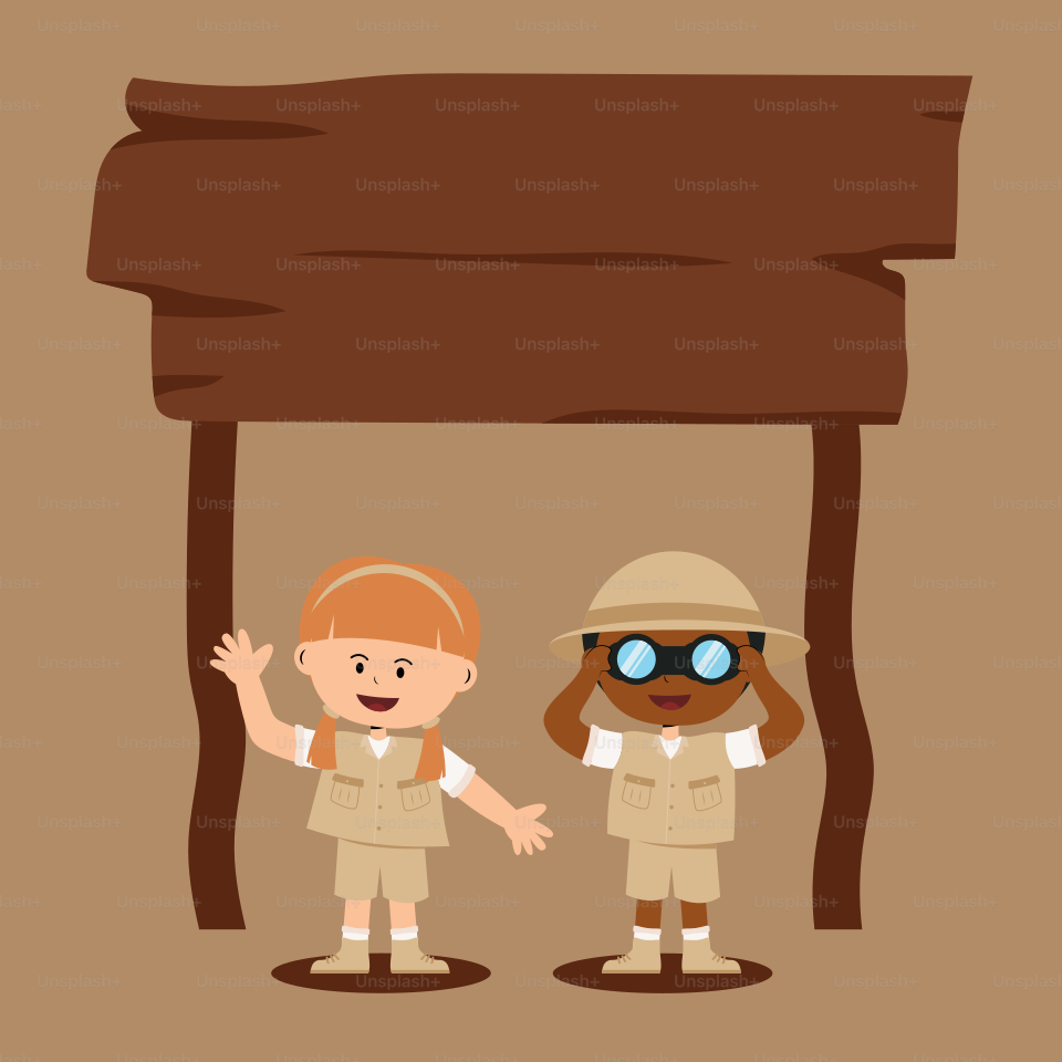 A boy and a girl standing in front of a sign