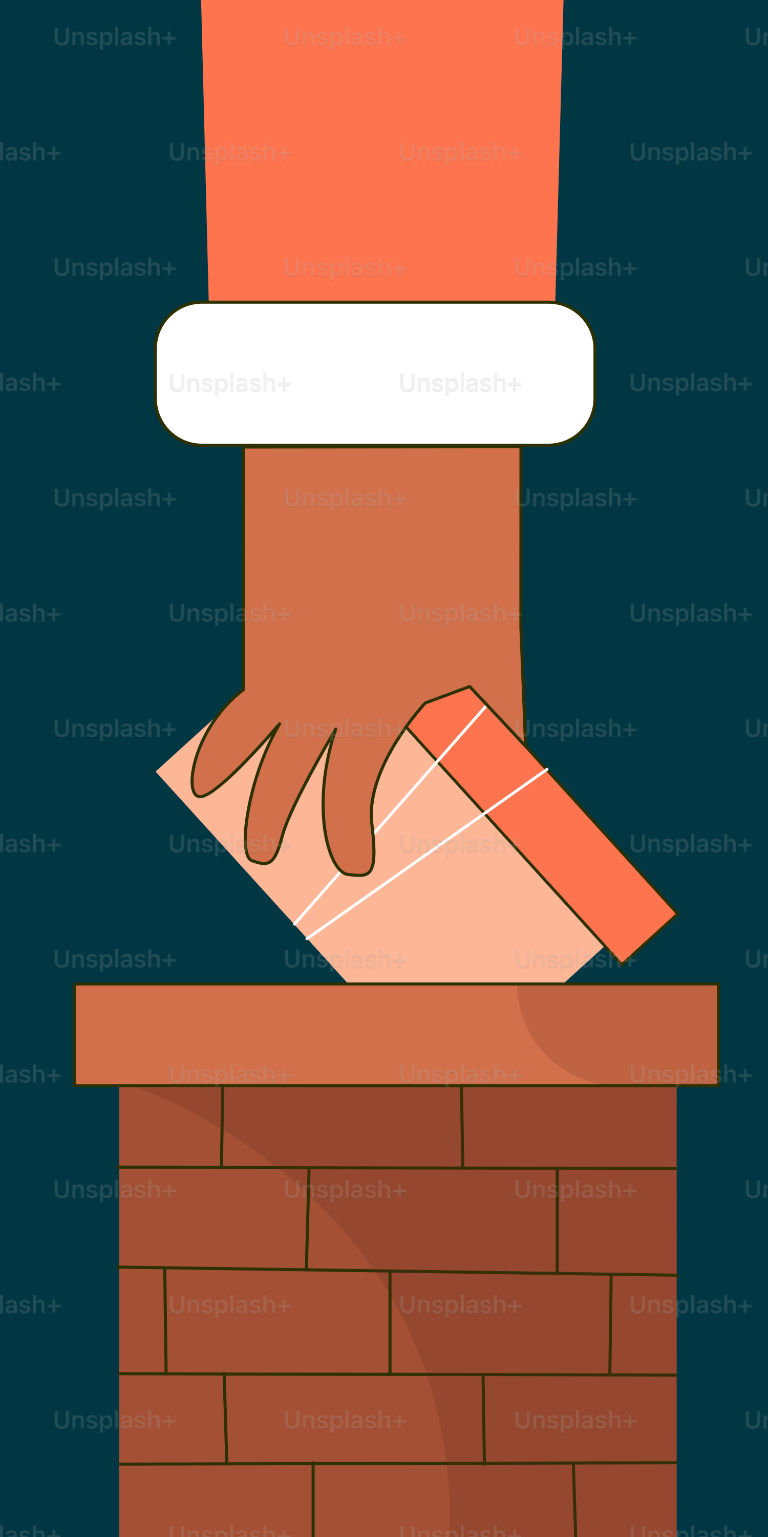 A person putting something in a brick chimney