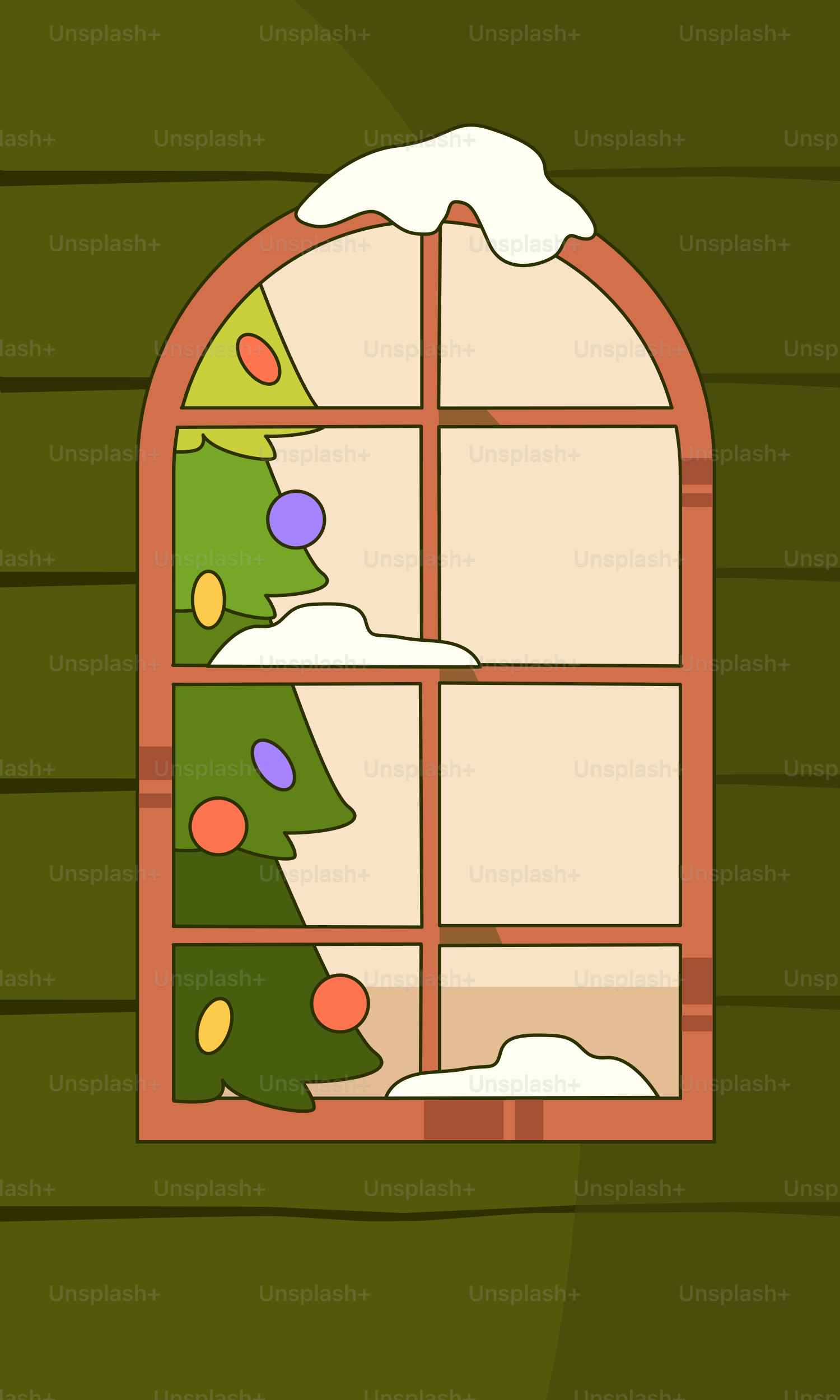 A window with a christmas tree outside of it