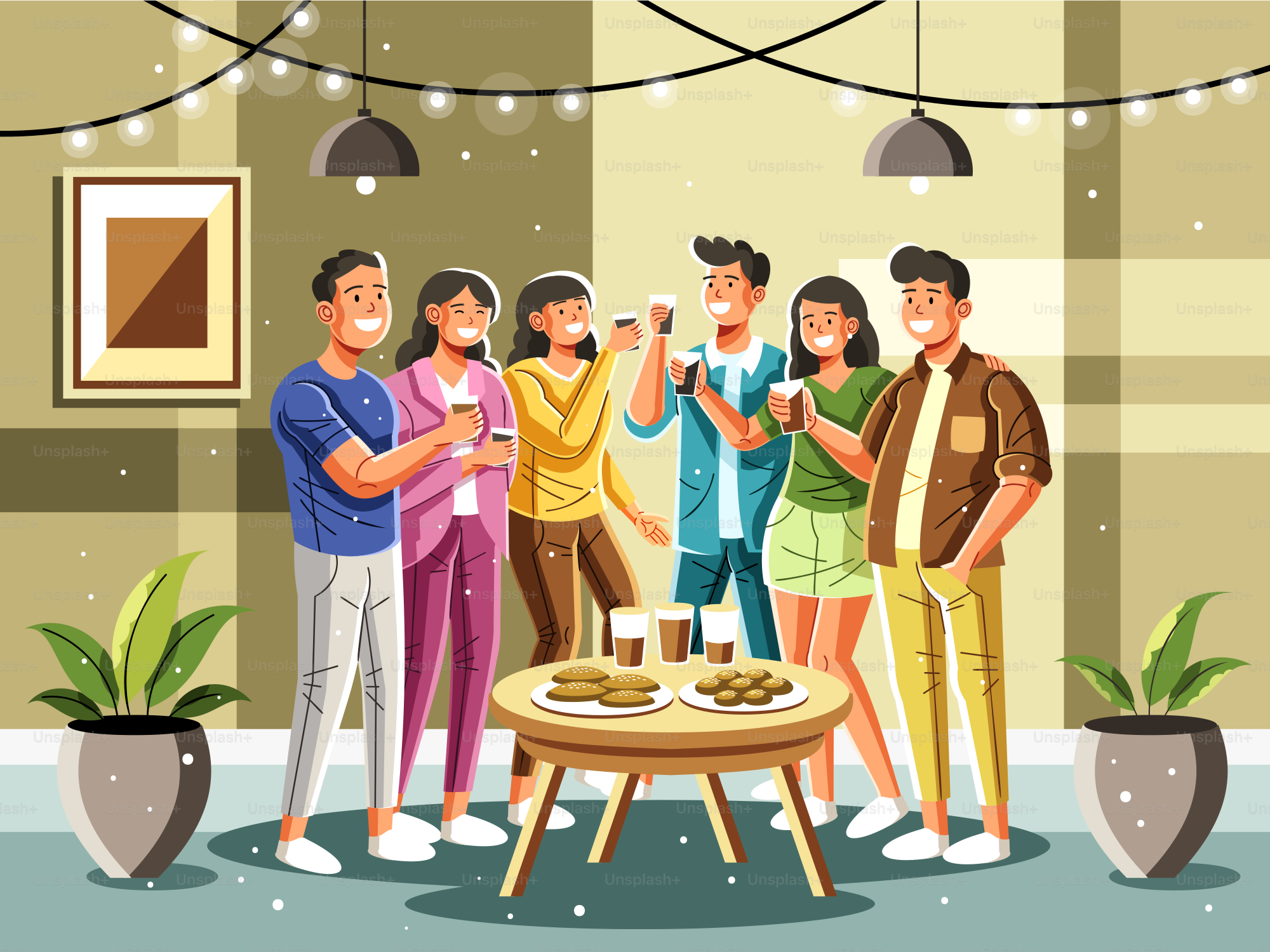 A group of people standing around a table