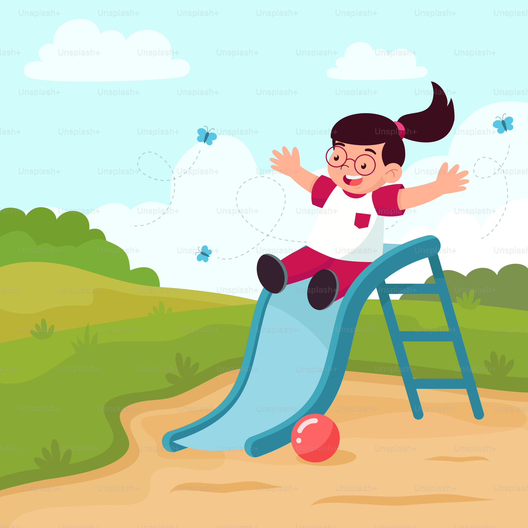 A girl sliding down a slide in a park