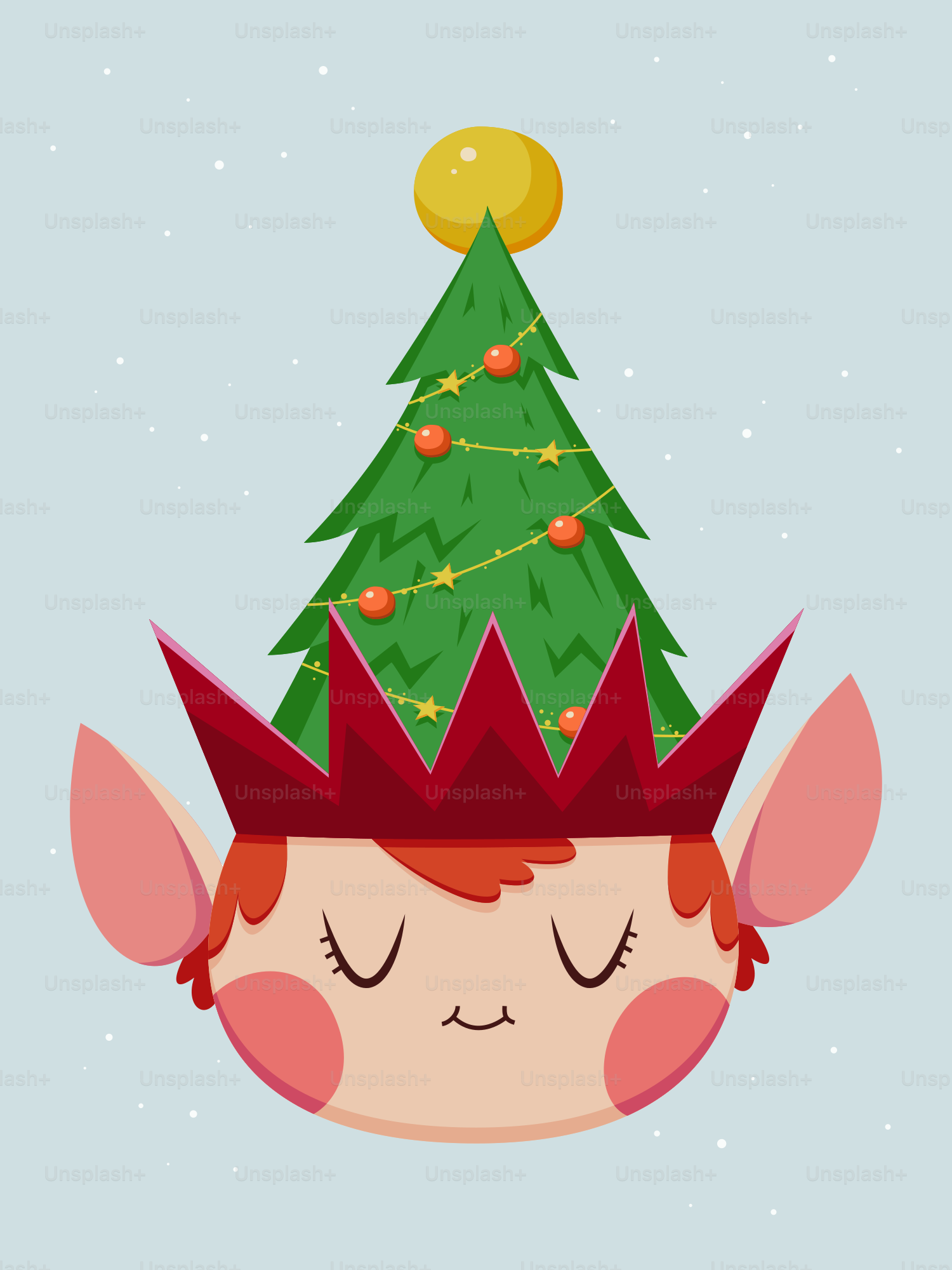 A little elf with a christmas tree on his head