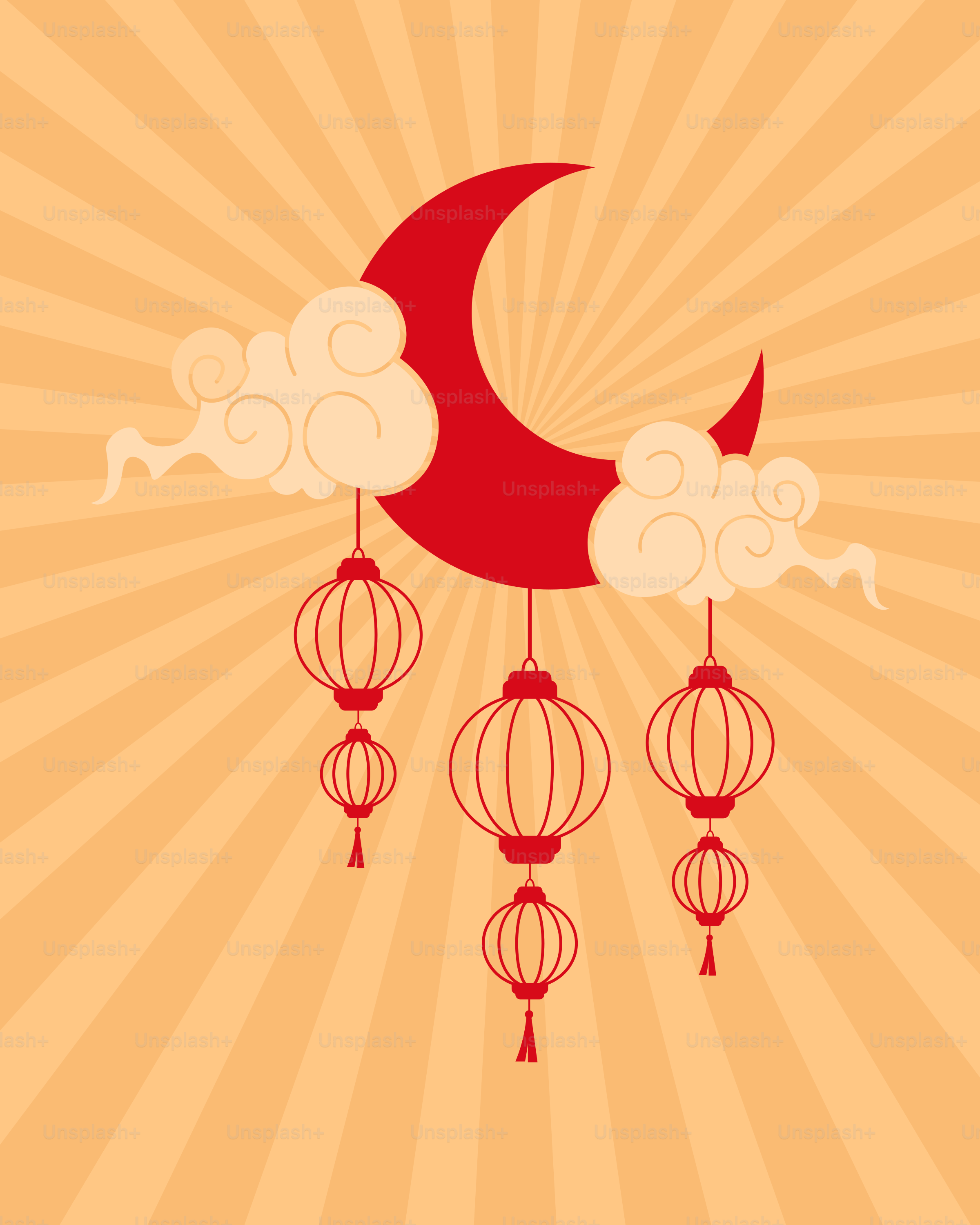 A chinese lantern festival with a crescent moon