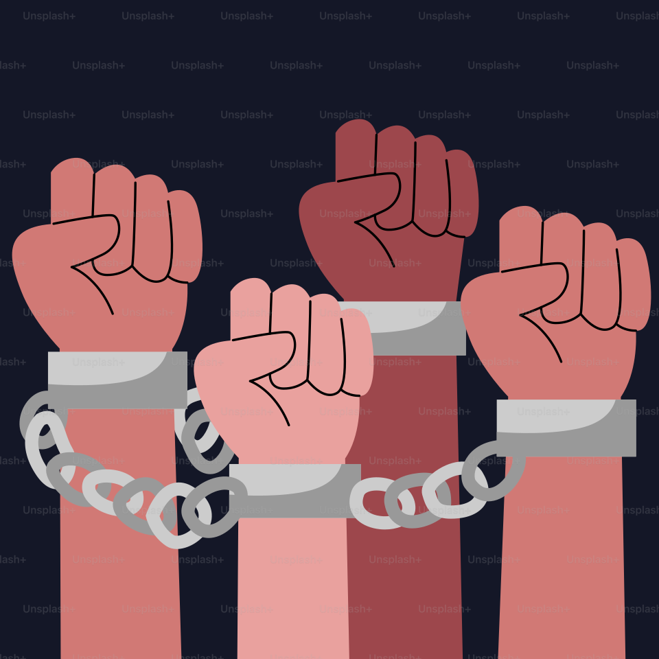 A bunch of hands that are chained together