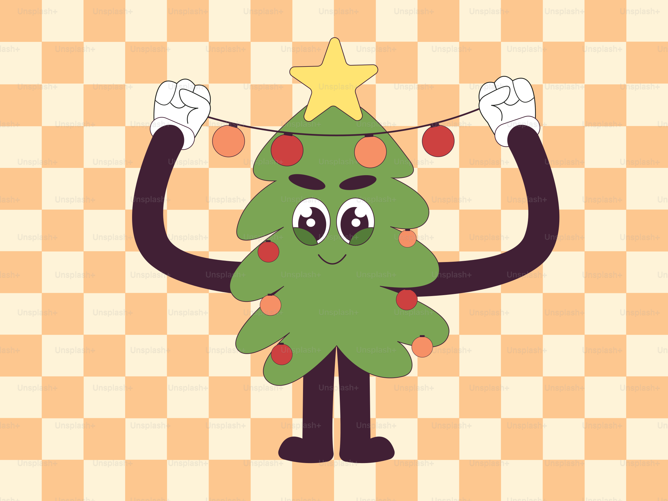 A cartoon christmas tree with a star on its head