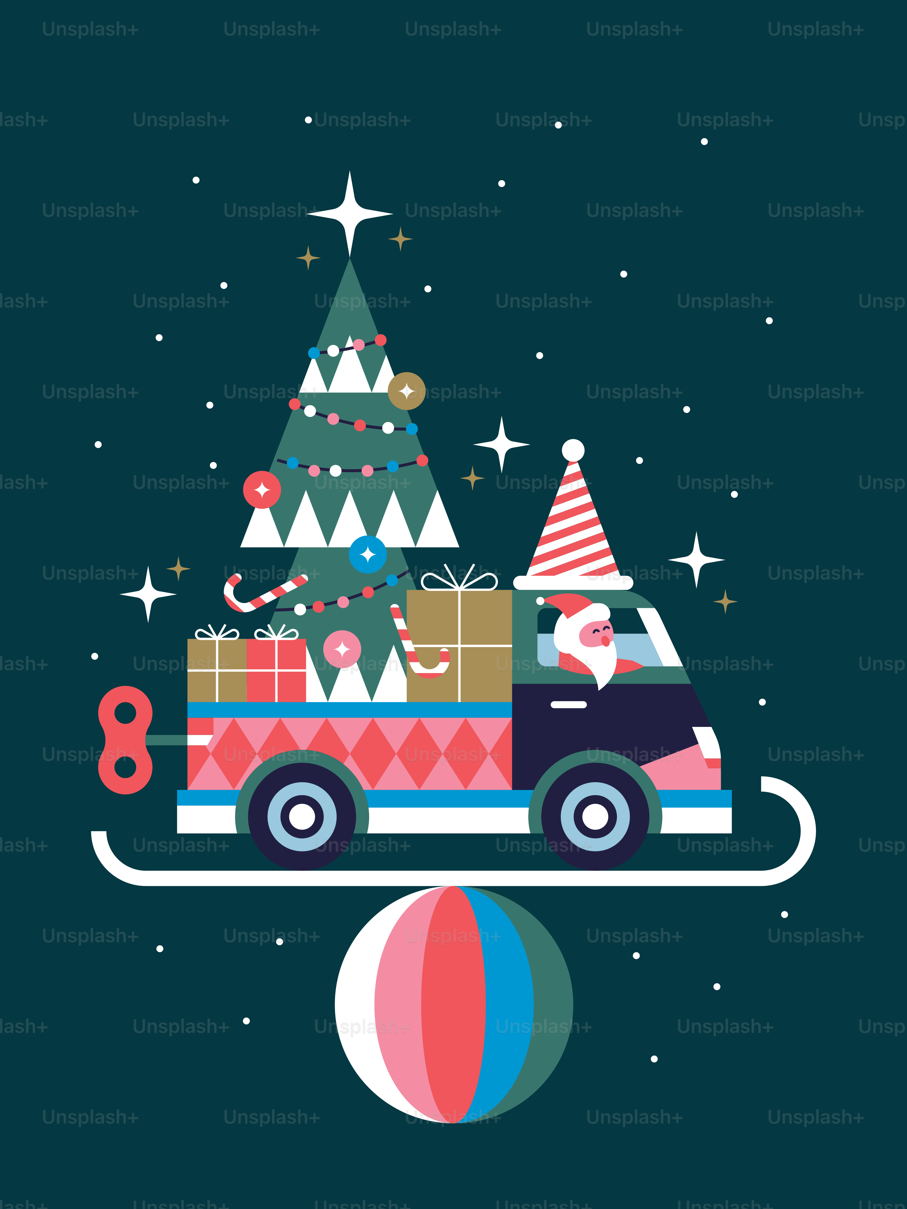 Un'auto con un albero di Natale sopra