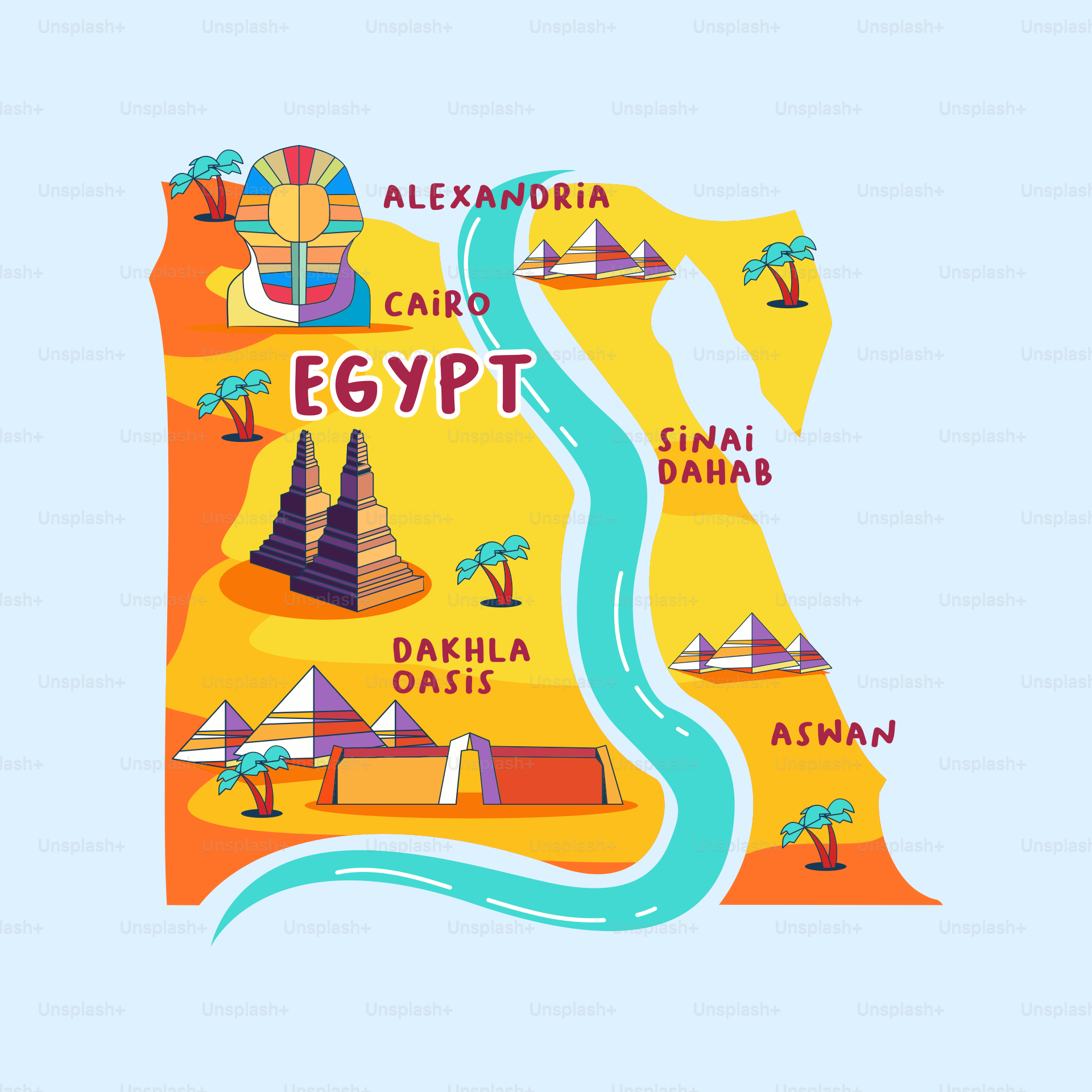 A map of egypt with a river running through it