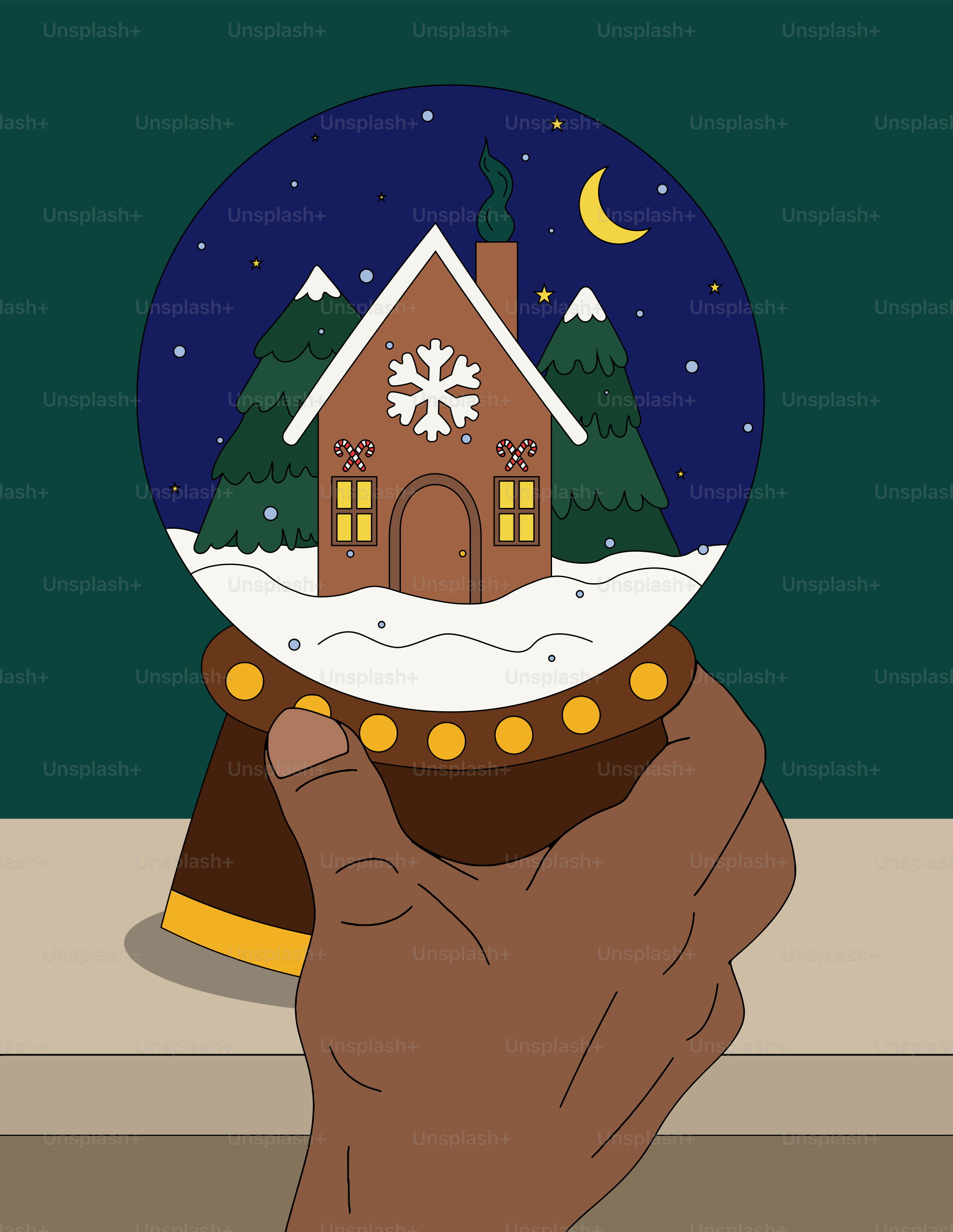 A hand holding a snow globe with a house in it