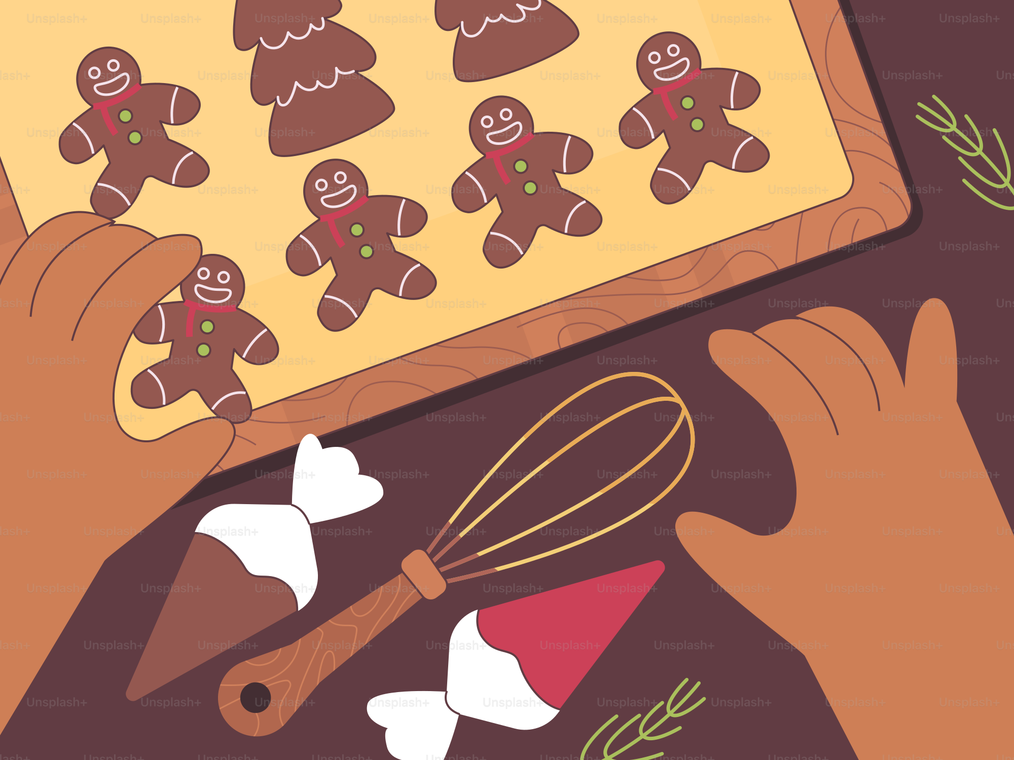 A person holding a cookie sheet with ginger cookies on it