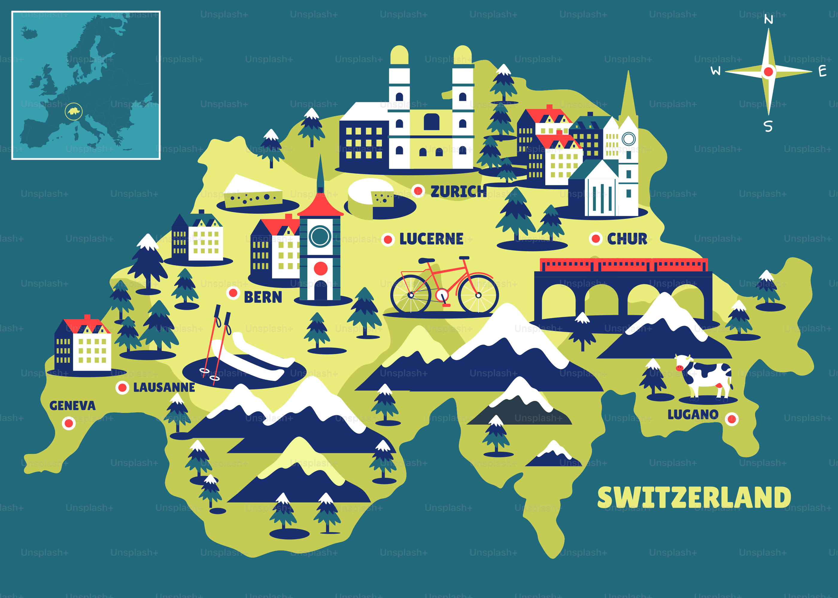 A map of the country of switzerland